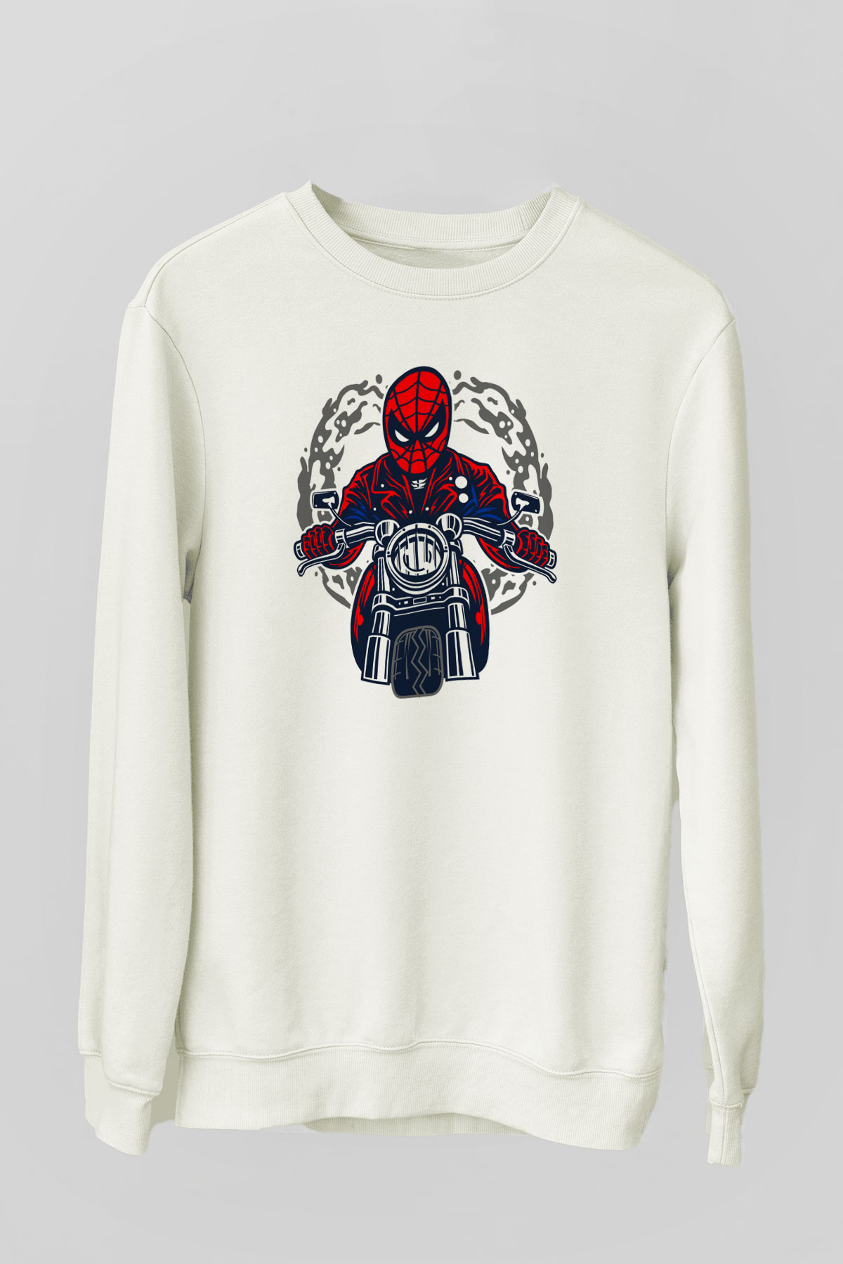 Spider Rider Baskılı Beyaz Unisex Sweatshirt