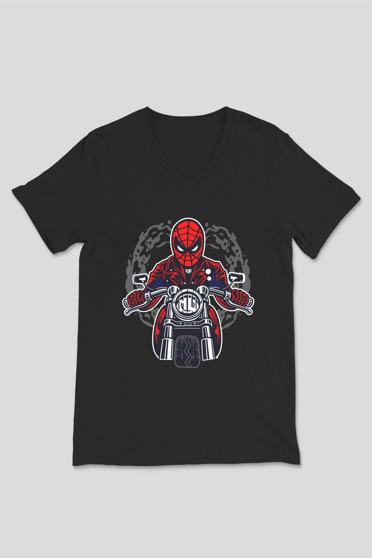 Spider Rider Baskılı Siyah Unisex V Yaka Tişört