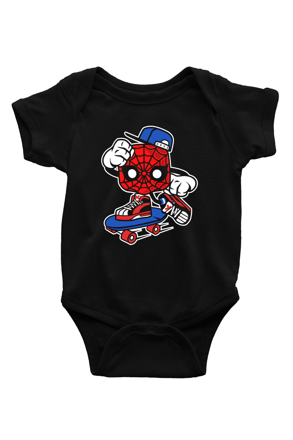 Spider Skater Baskılı Siyah Bebek Body - Zıbın