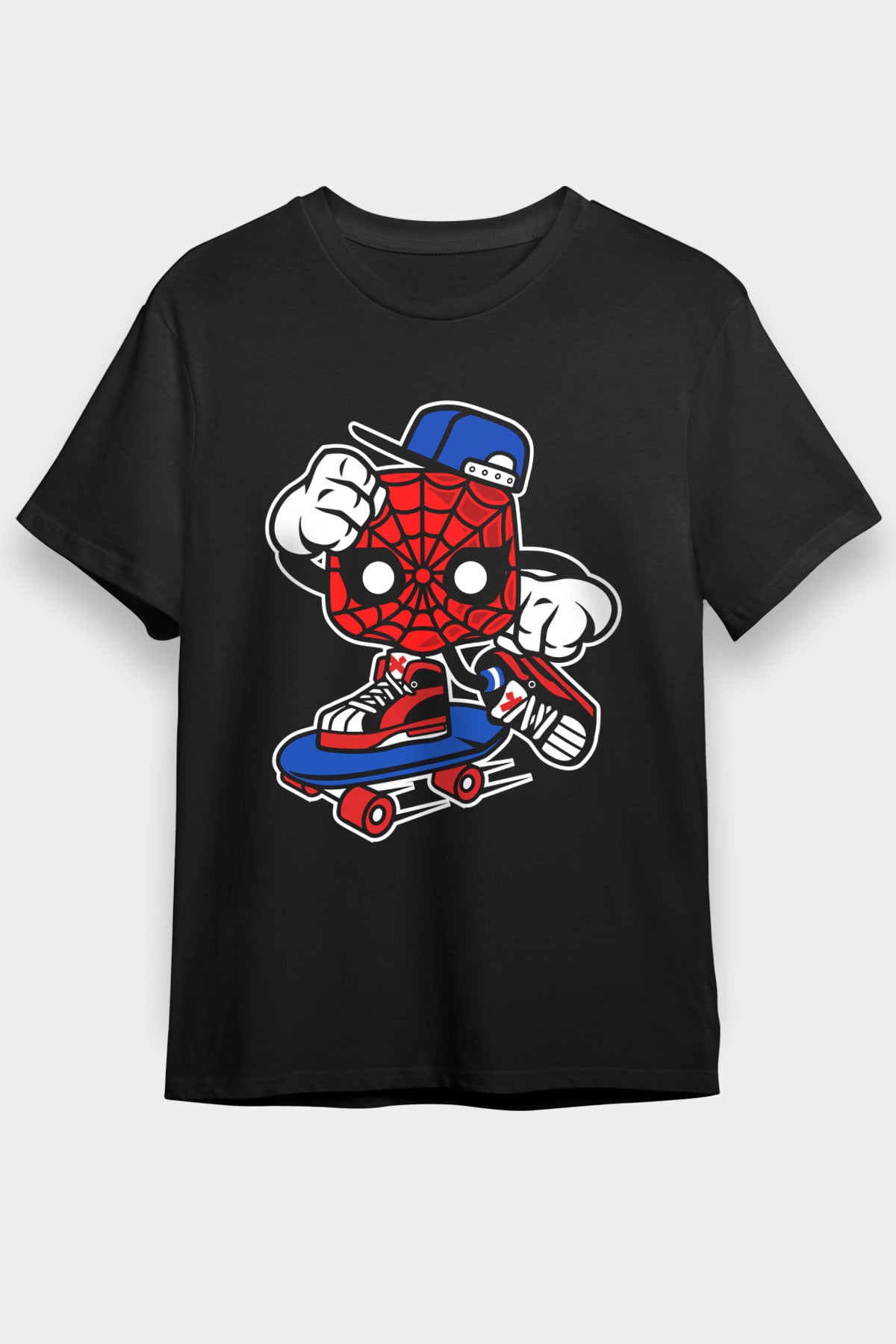 Spider Skater Baskılı Siyah Unisex Tshirt