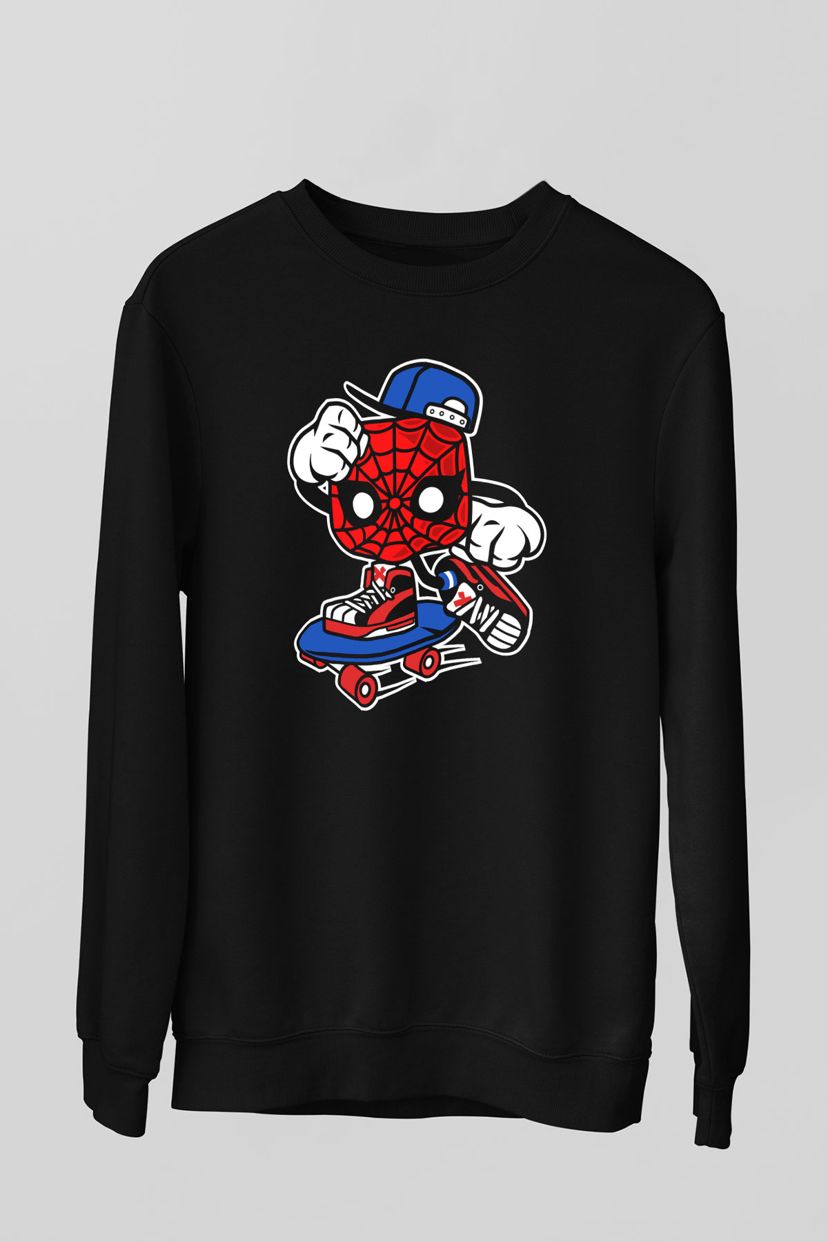Spider Skater Baskılı Siyah Unisex Tshirt
