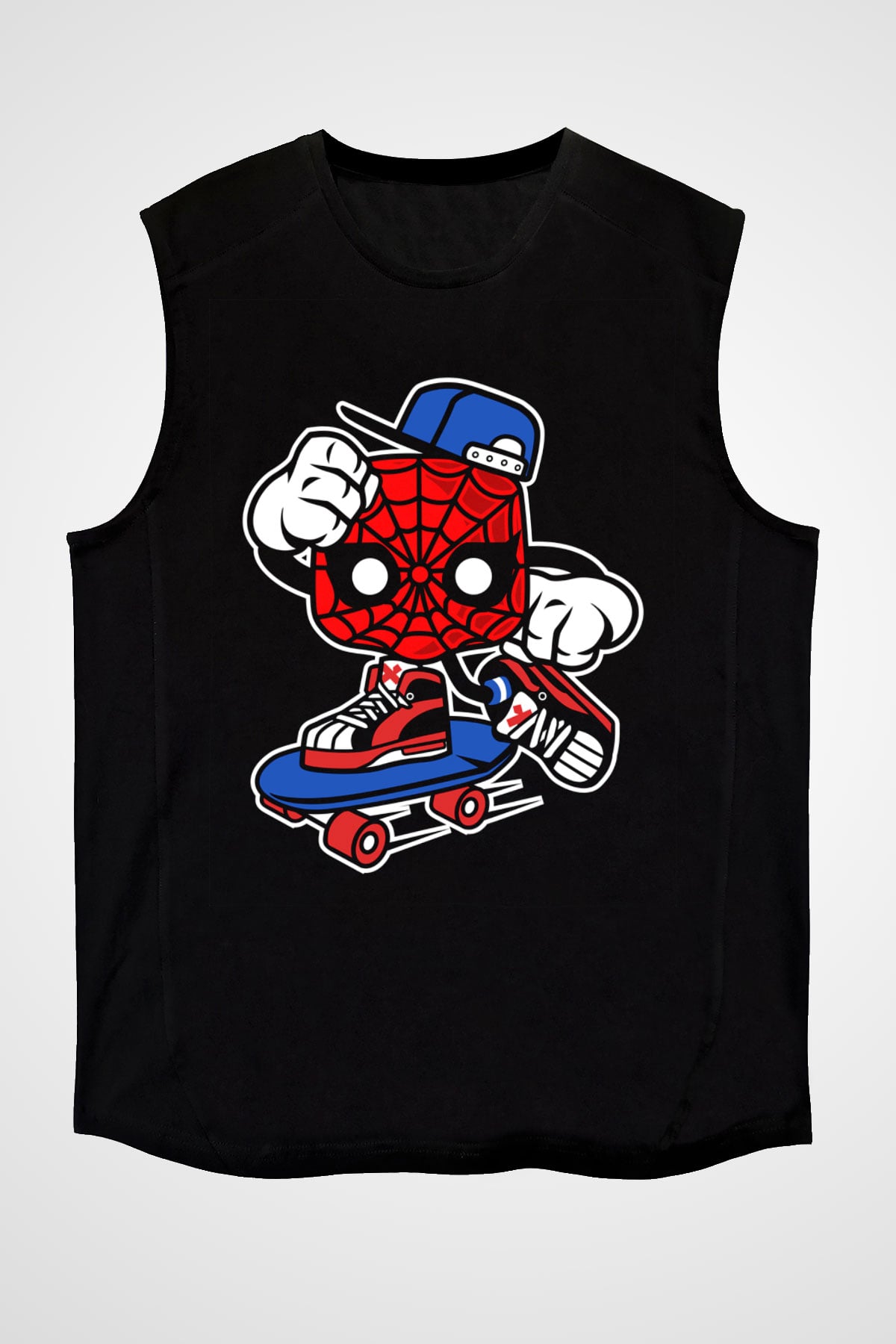 Spider Skater Baskılı Siyah Unisex Tshirt