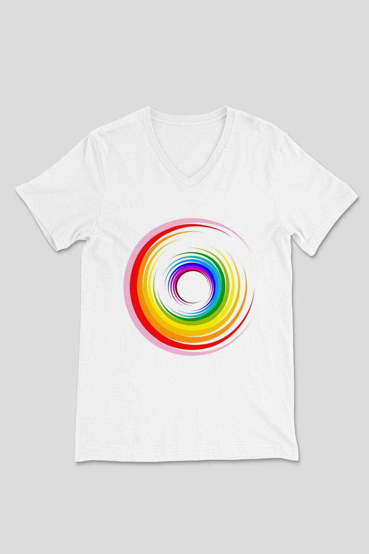 Spiral Beyaz Unisex V Yaka Tişört