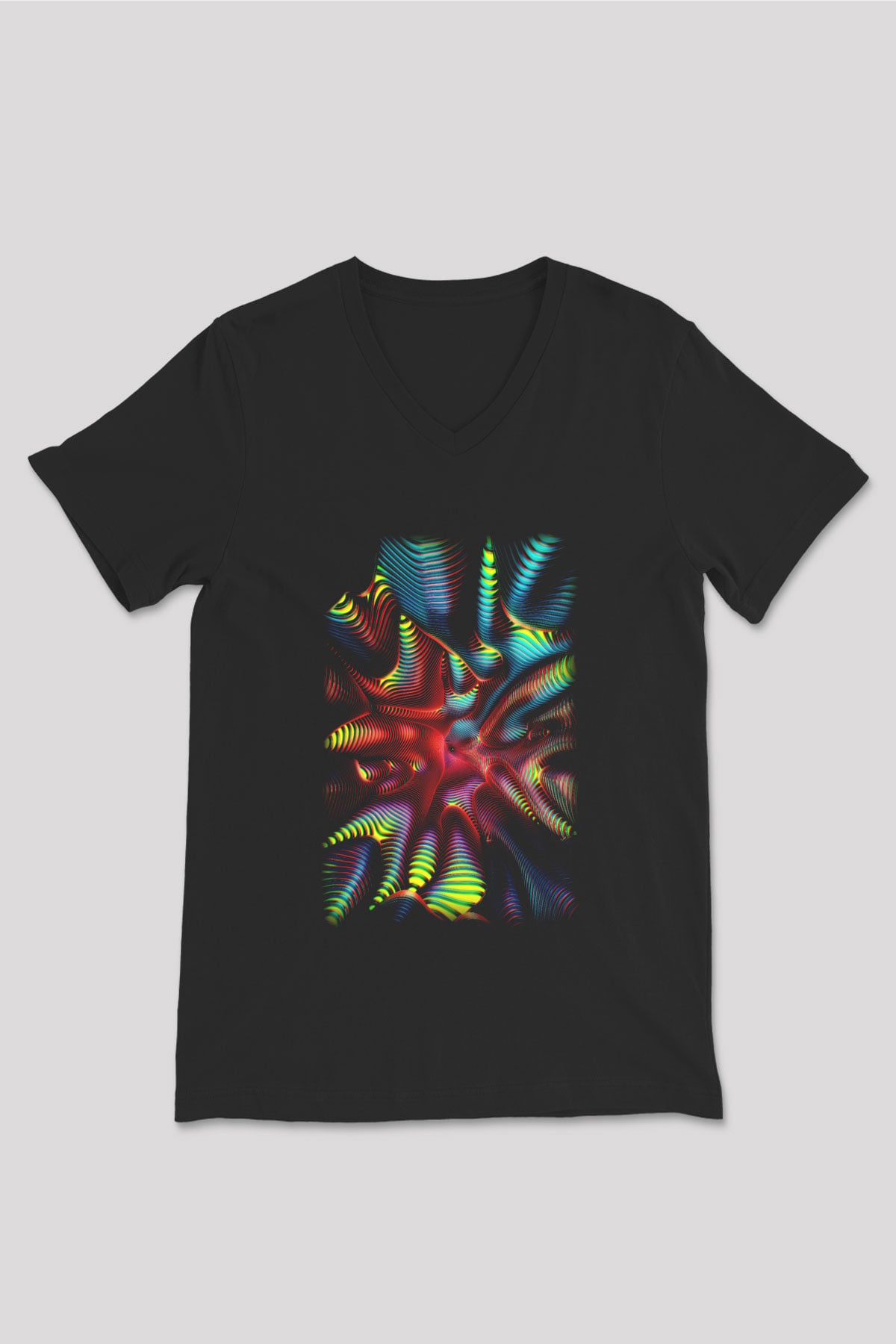 Spiral Siyah Unisex V Yaka Tişört T-Shirt