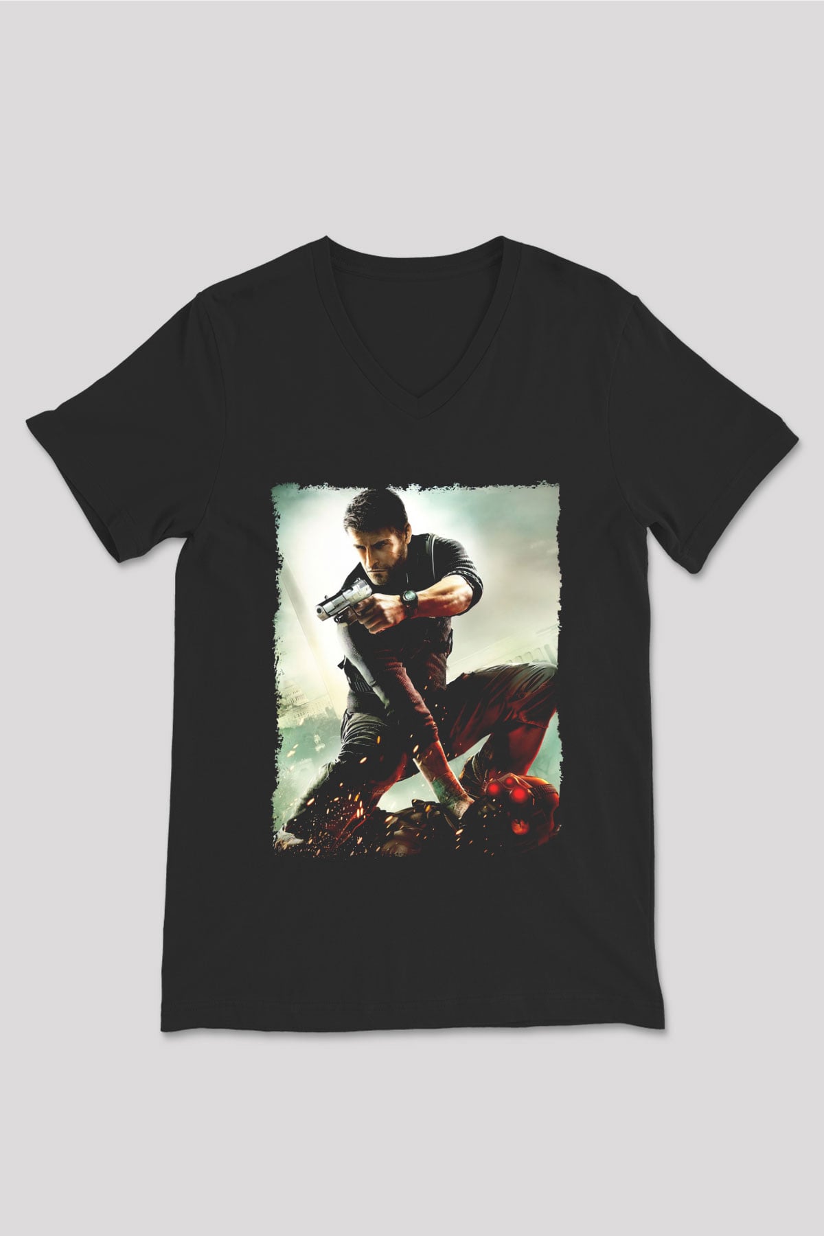 Splinter Cell Siyah Unisex V Yaka Tişört