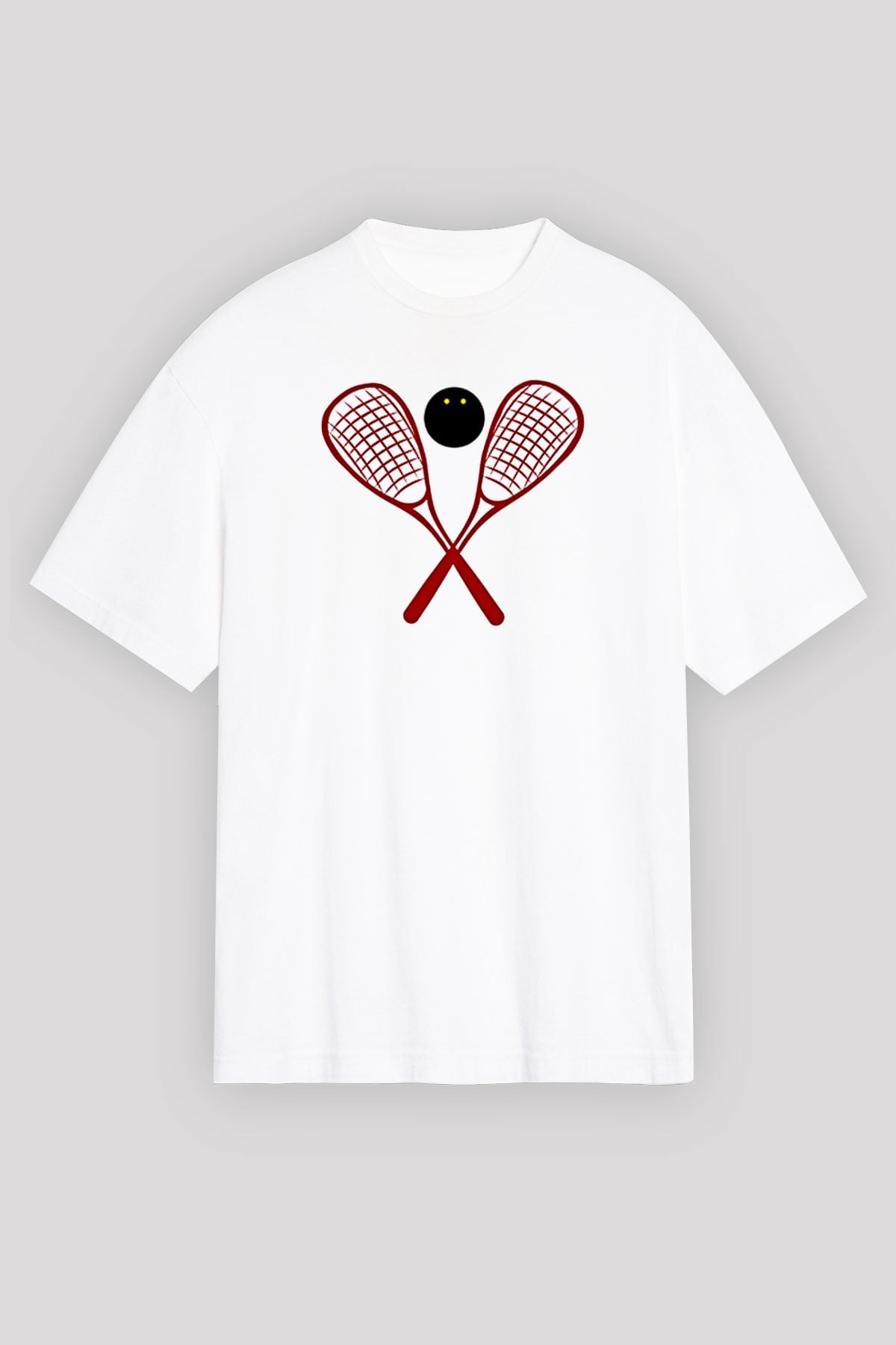 Squash Baskılı Unisex Beyaz Oversize Tişört - Tshirt