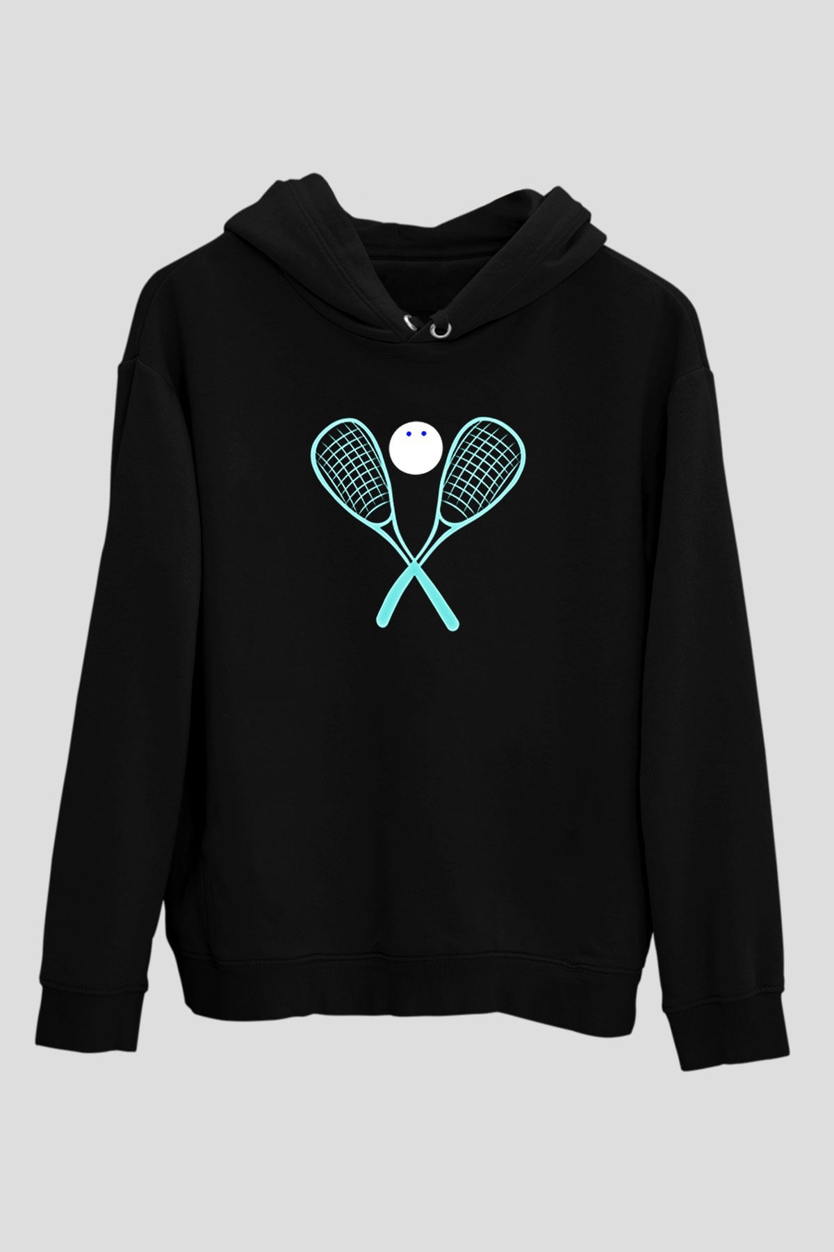 Squash Baskılı Unisex Siyah Kapüşonlu Sweatshirt