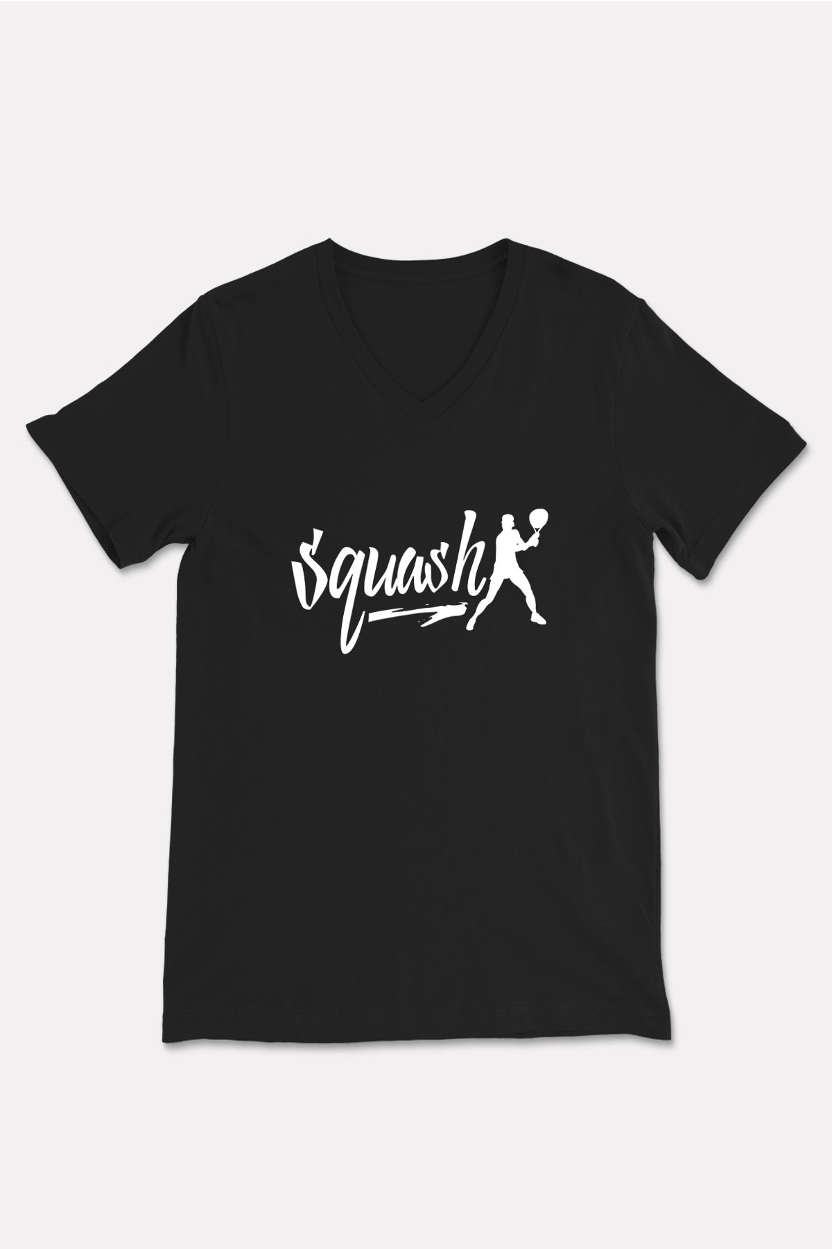 Squash Baskılı Unisex Siyah V Yaka Tişört