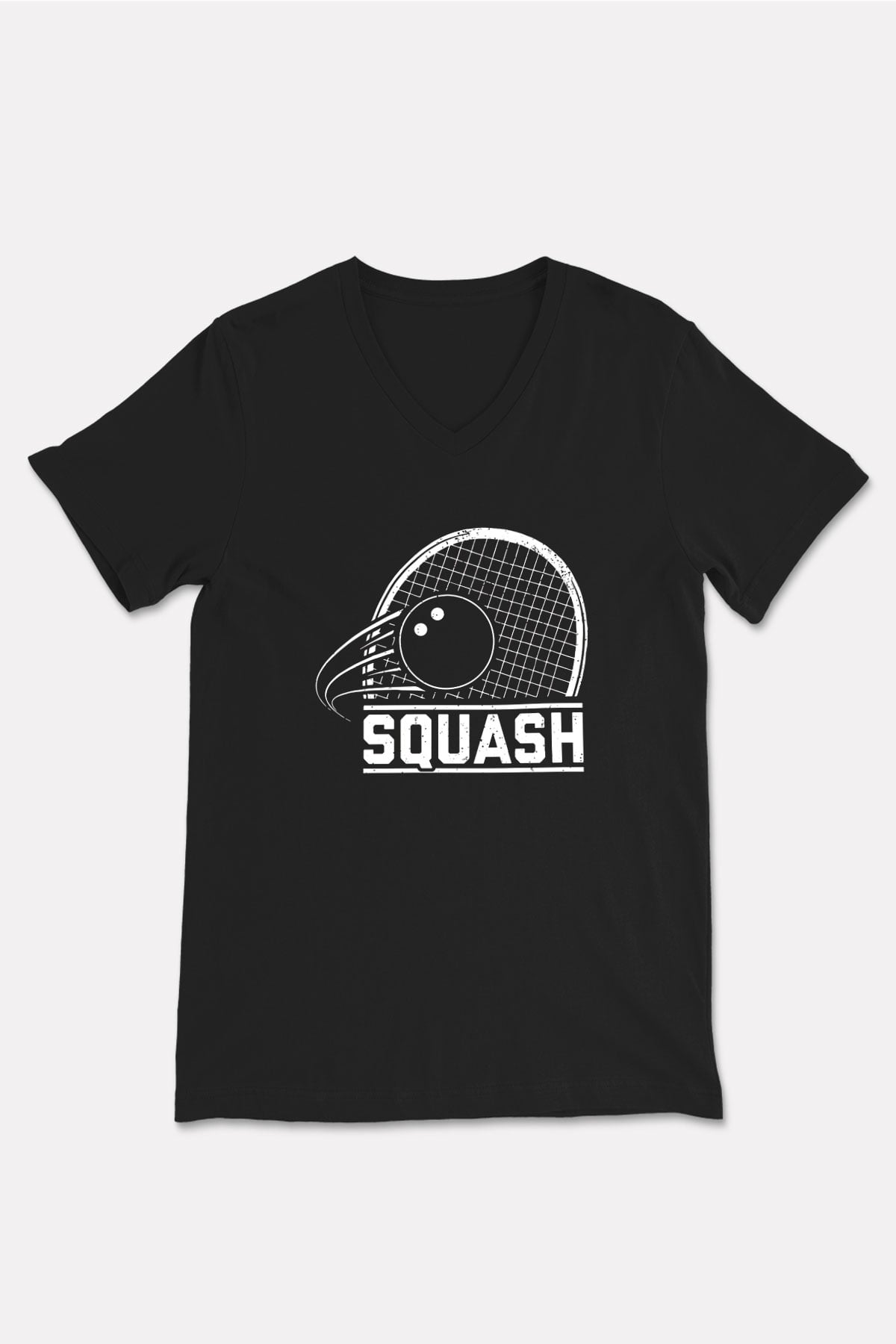 Squash Baskılı Unisex Siyah V Yaka Tişört