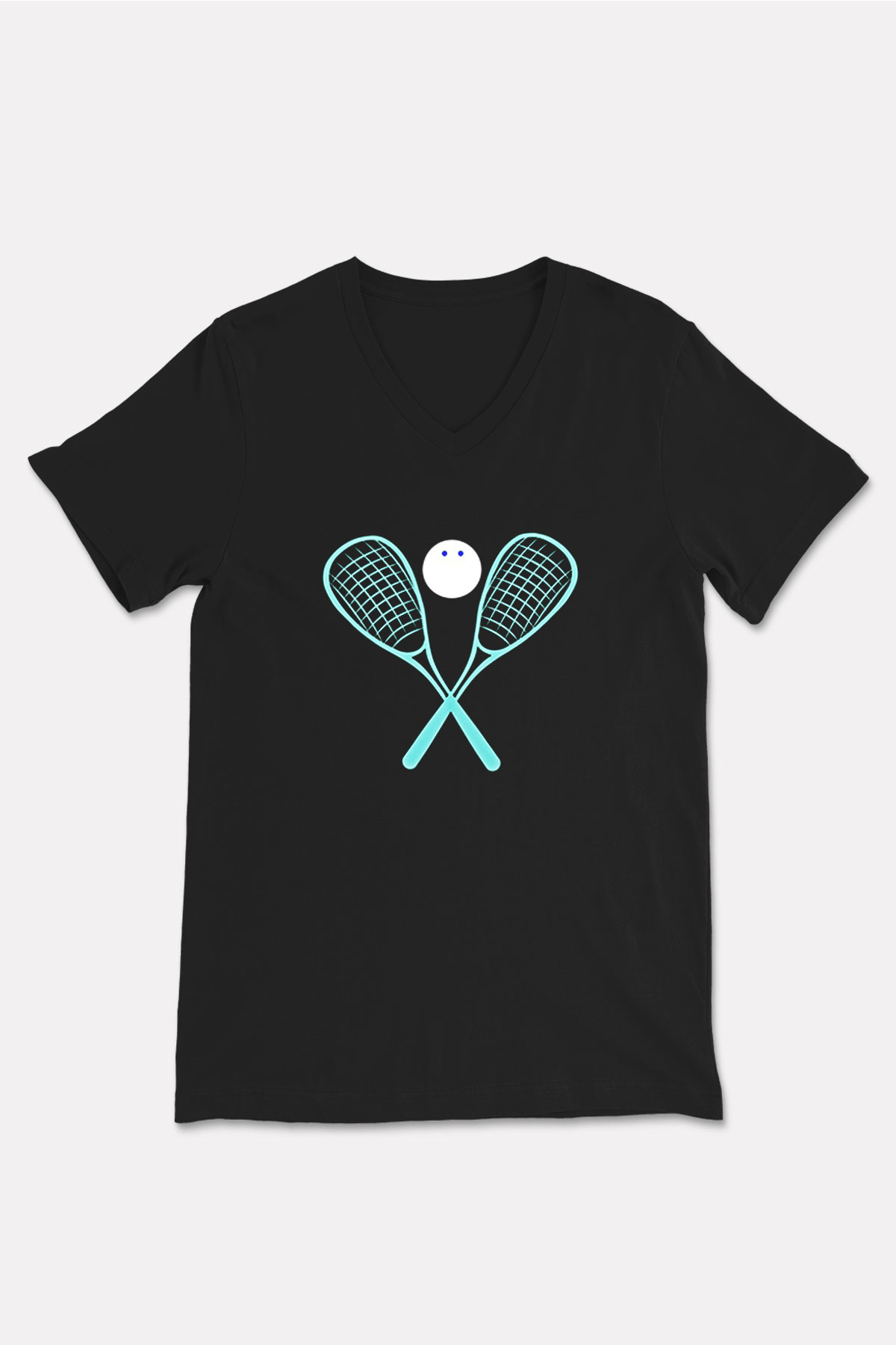 Squash Baskılı Unisex Siyah V Yaka Tişört
