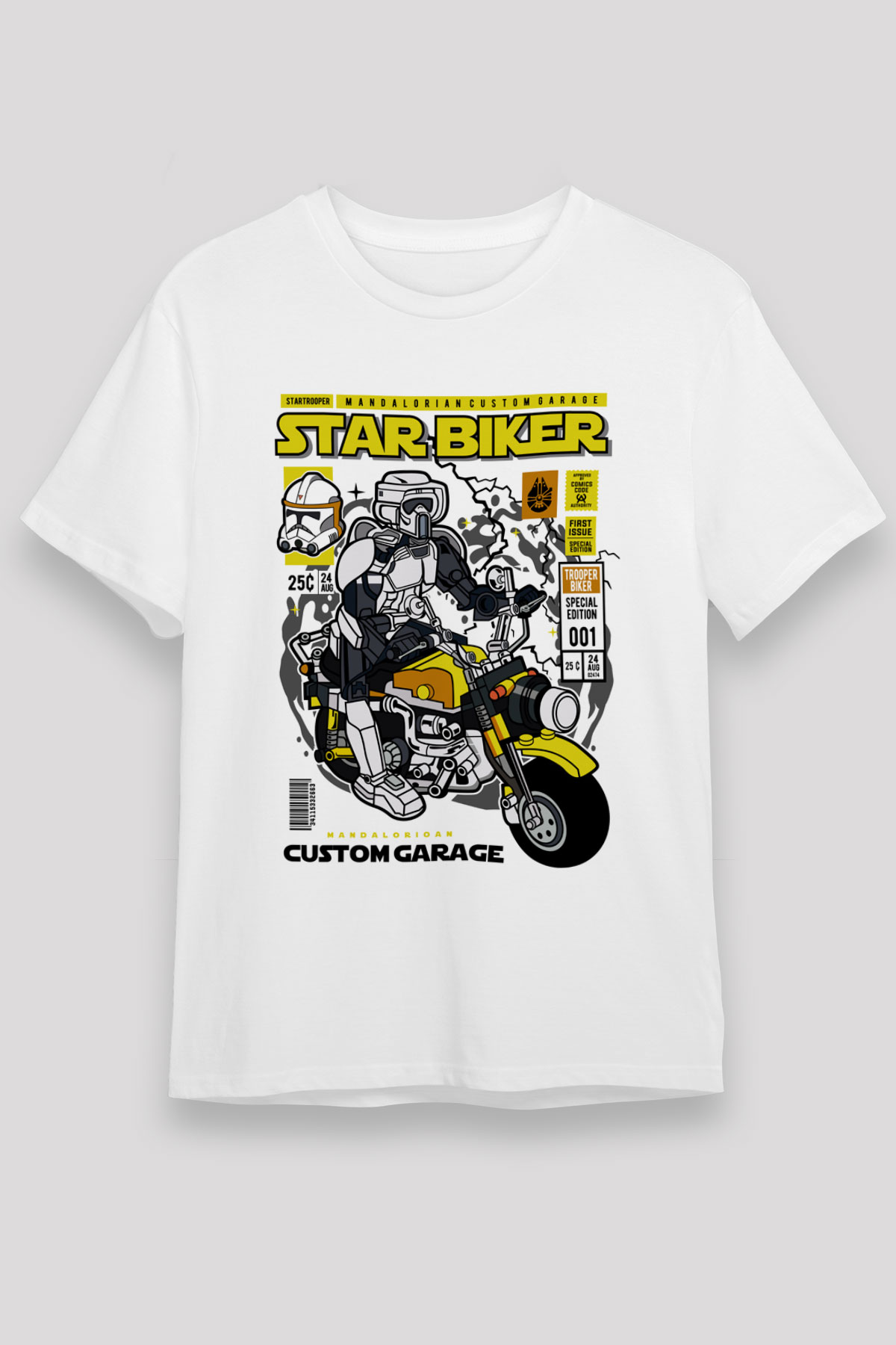 Star Biker Baskılı Unisex Beyaz Tişört