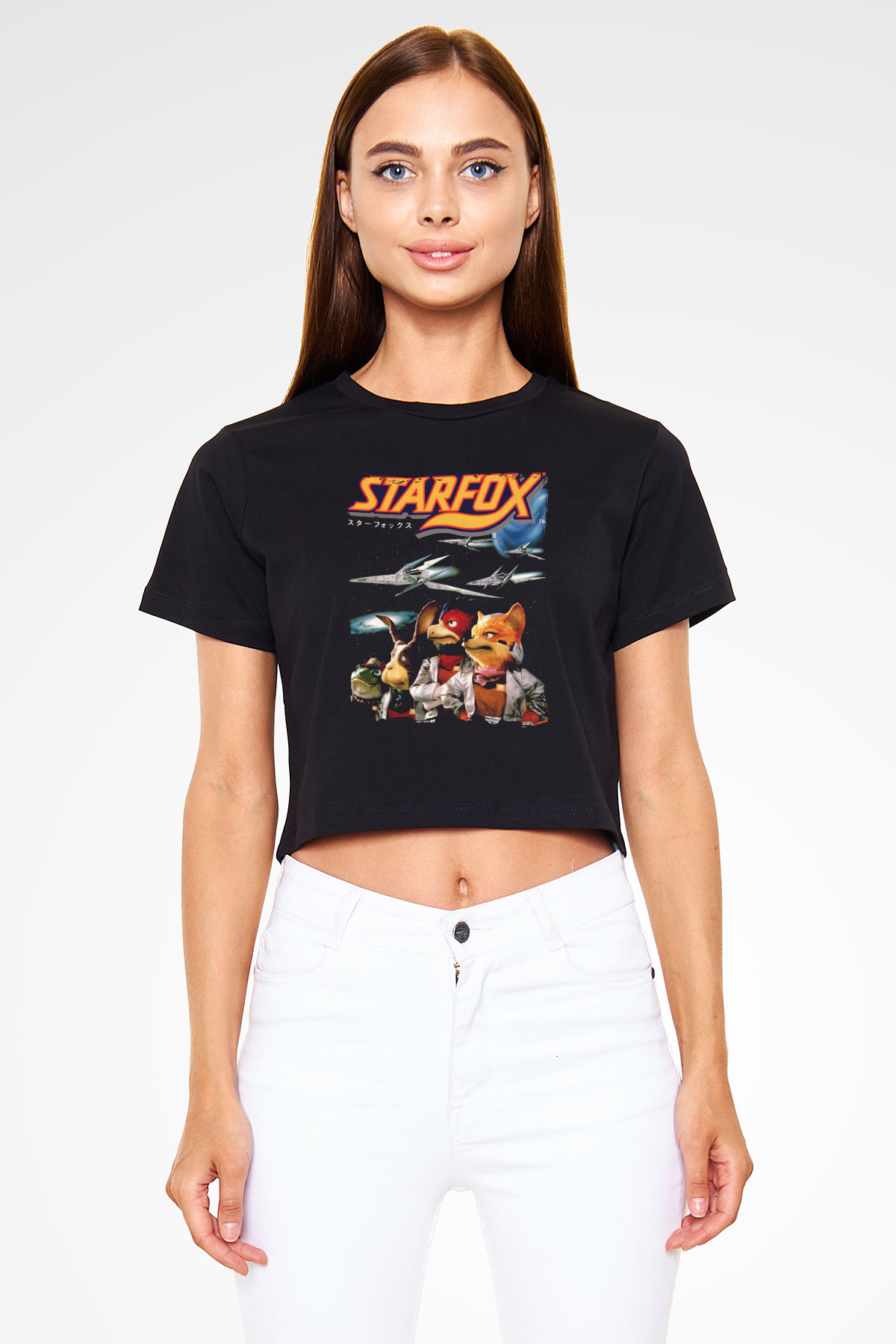 Star Fox Siyah  Crop Top Tişört
