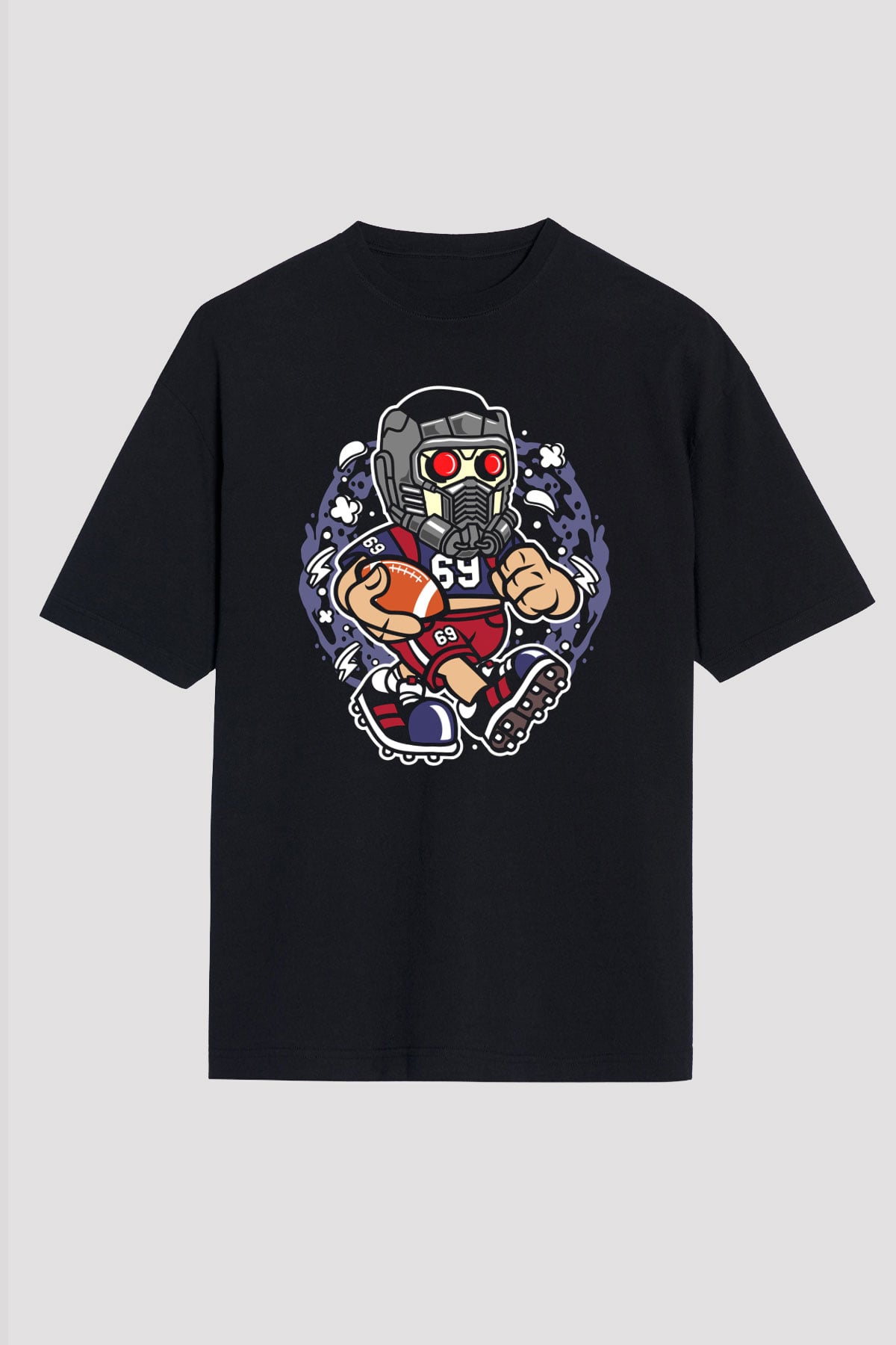 Star Lord Football Baskılı Siyah Unisex Oversize Tişört