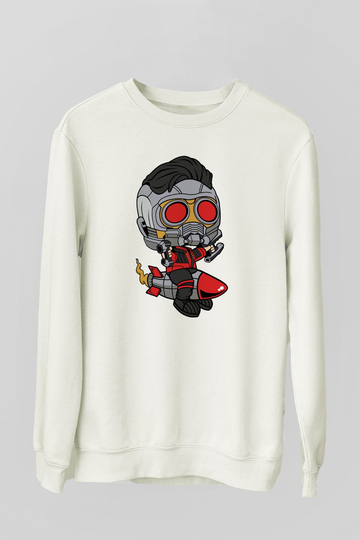 Star Lord Rocket Baskılı Beyaz Unisex Sweatshirt