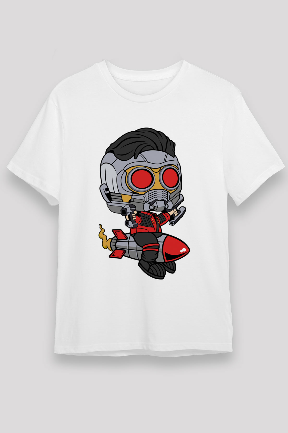 Star Lord Rocket Baskılı Beyaz Unisex Tişört