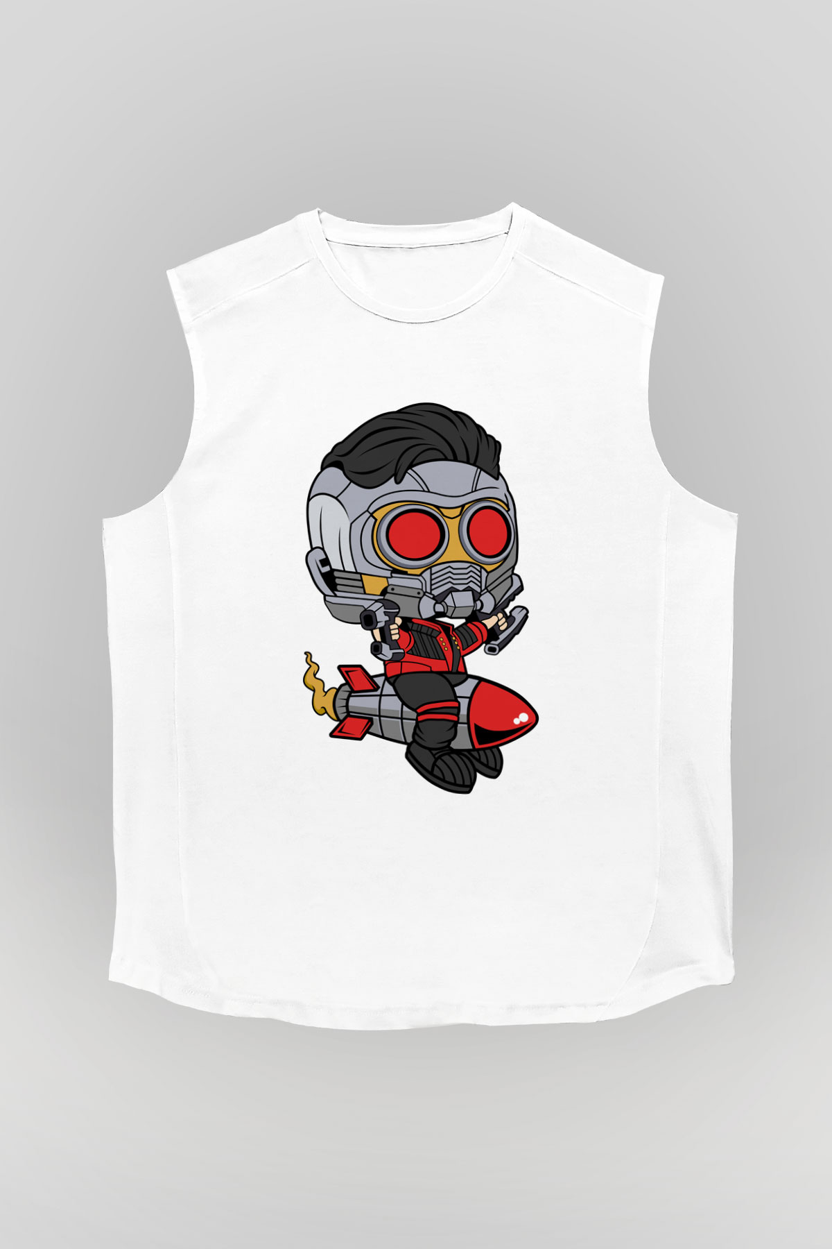 Star Lord Rocket Baskılı Beyaz Unisex Kolsuz Tişört