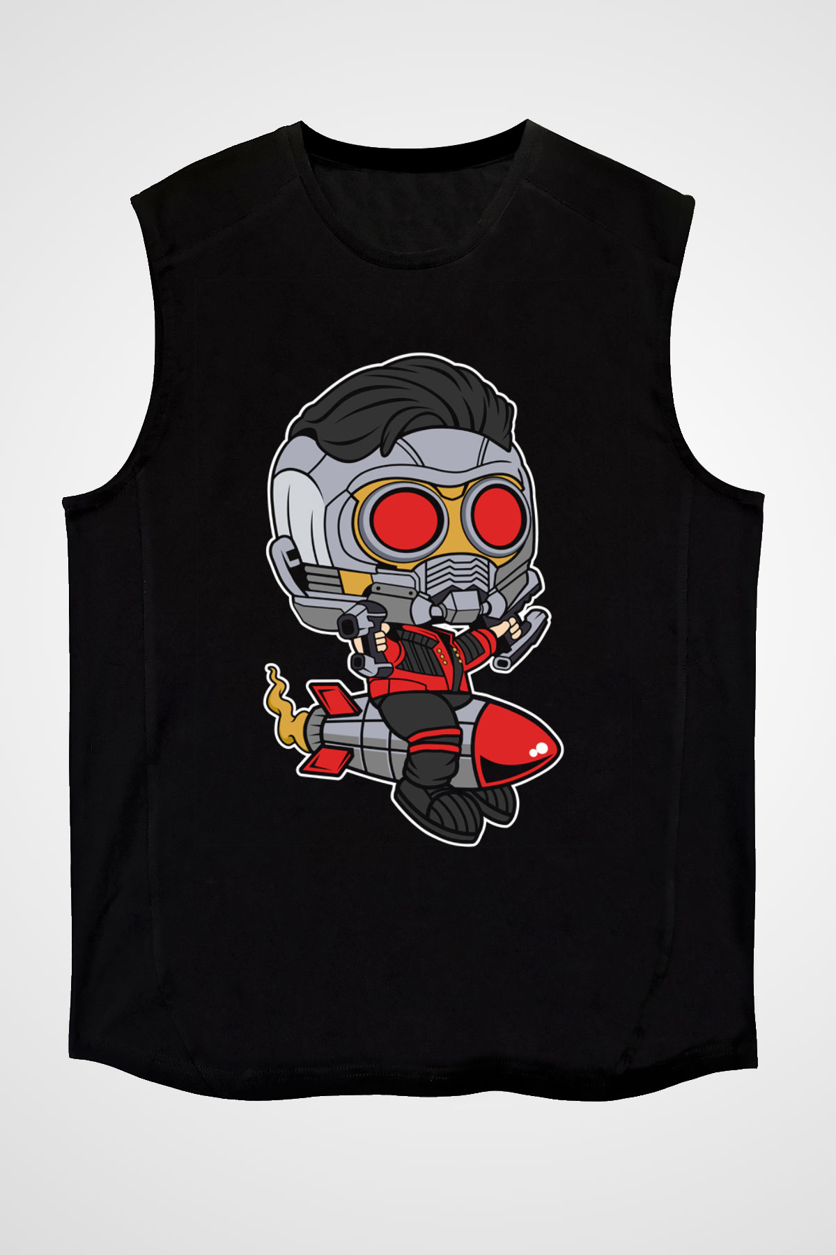 Star Lord Rocket Baskılı Siyah Unisex Kolsuz Tişört