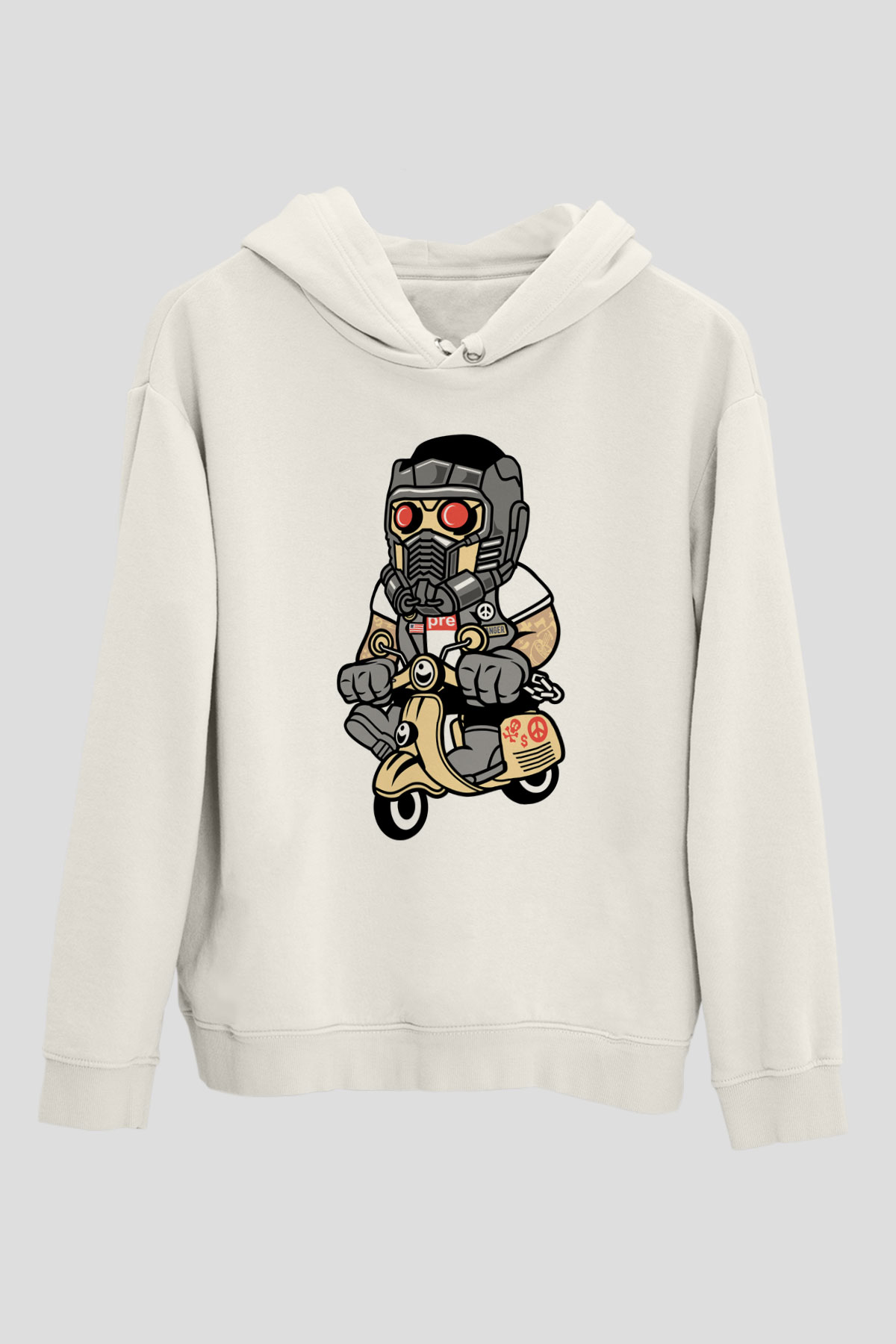 Star Lord Scooter Baskılı Beyaz Unisex Hoodie