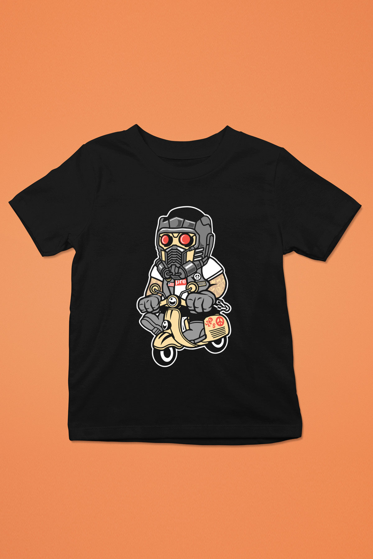 Star Lord Scooter Baskılı Siyah Çocuk Unisex Tişört