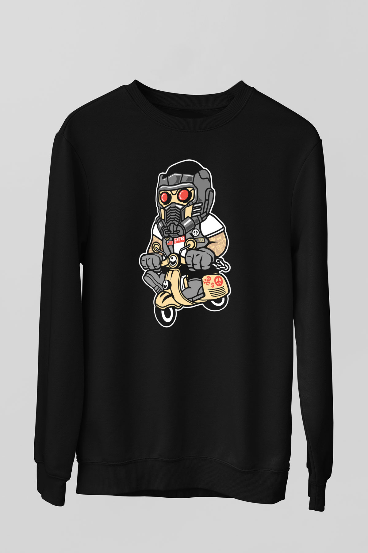 Star Lord Scooter Baskılı Siyah Unisex Sweatshirt