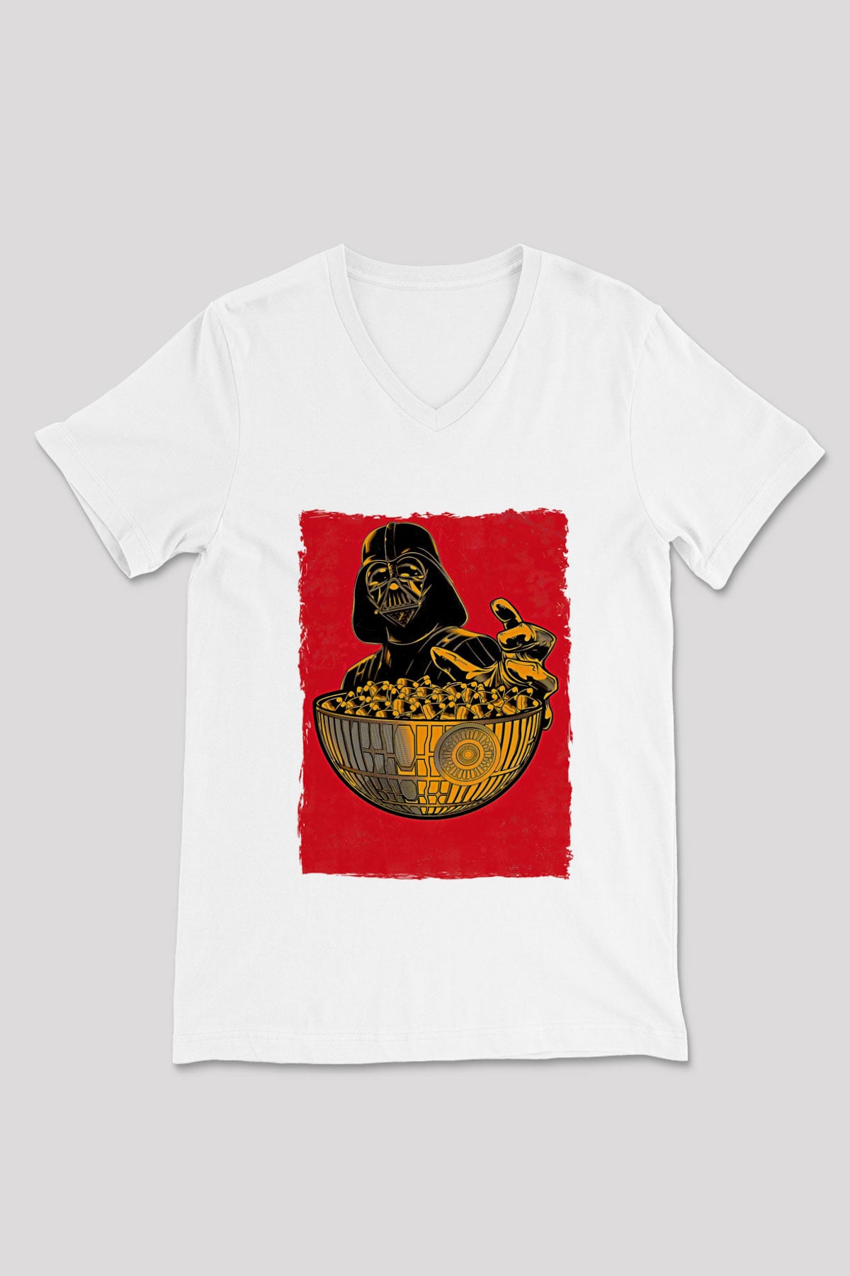 Star Wars (Dart Vader) Baskılı Beyaz Unisex V Yaka Tişört - Tshirt