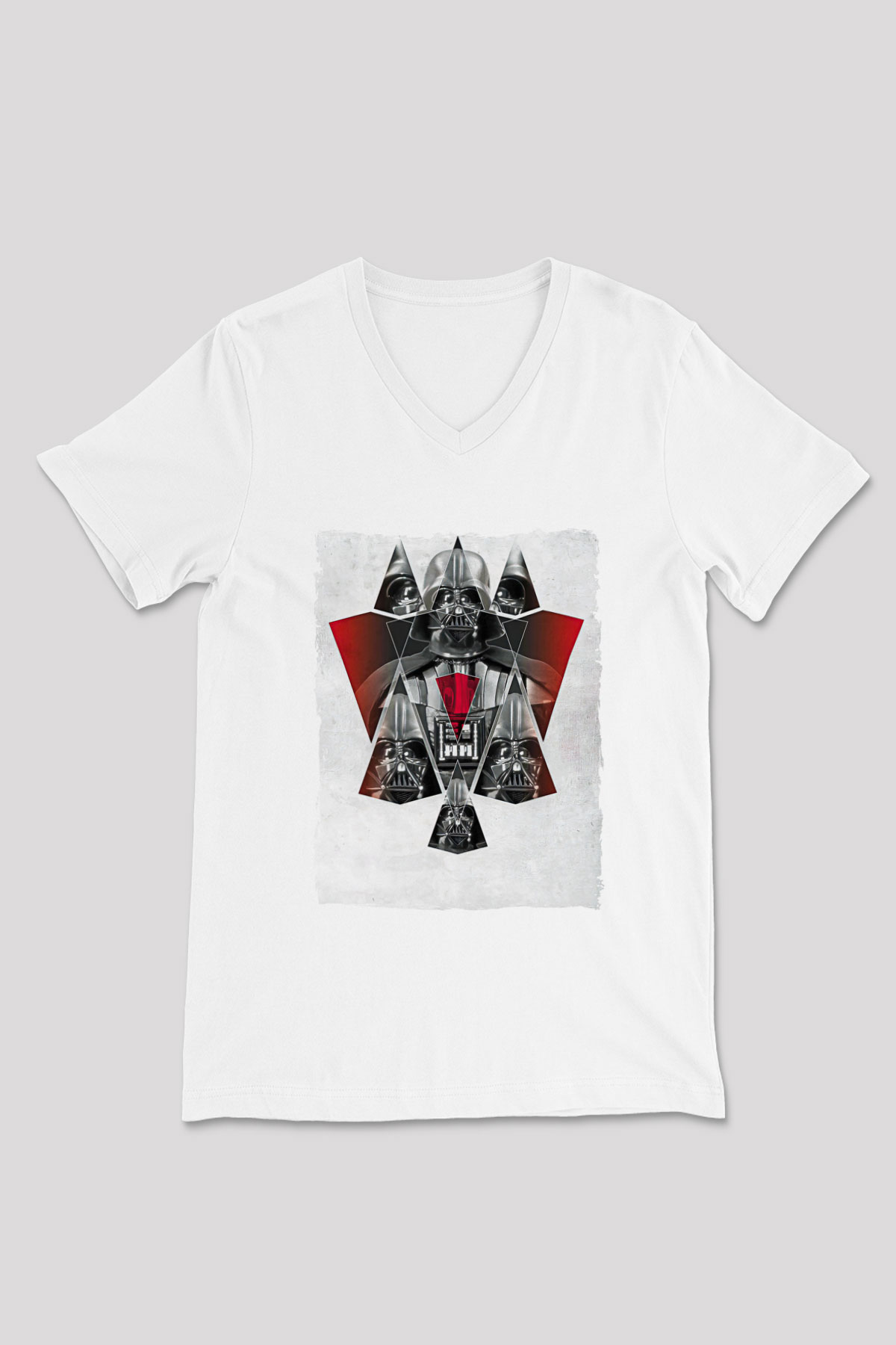 Star Wars (Dart Vader) Baskılı Beyaz Unisex V Yaka Tişört - Tshirt