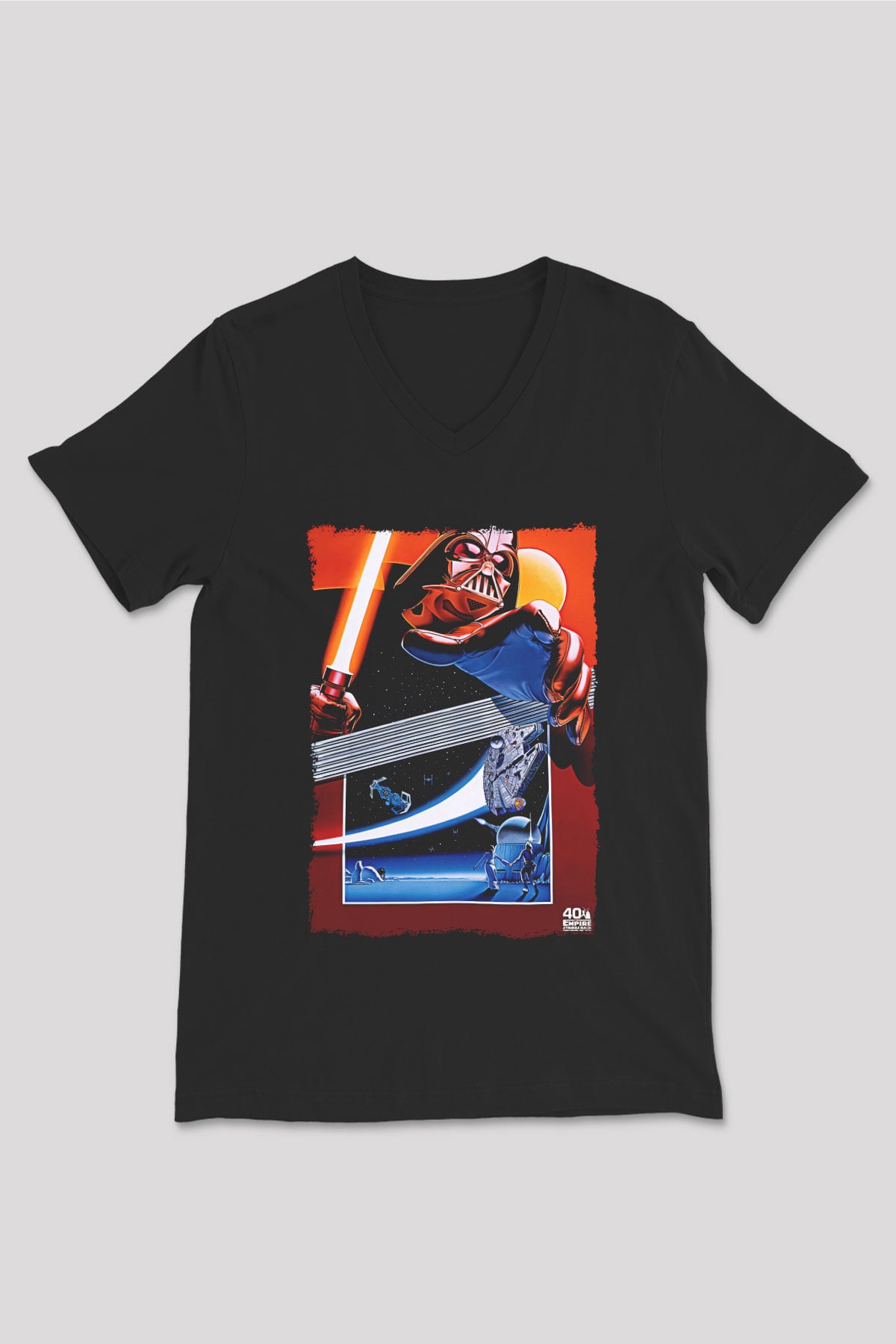 Star Wars (Dart Vader) Baskılı Unisex Siyah V Yaka Tişört - Tshirt