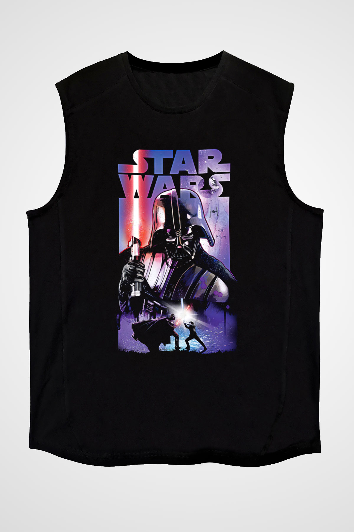 Star Wars (Dart Vader) Baskılı Unisex Siyah Kolsuz Tişört - Tshirt