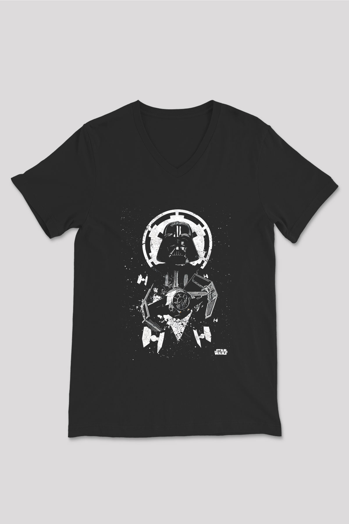 Star Wars (Dart Vader) Baskılı Unisex Siyah V Yaka Tişört - Tshirt