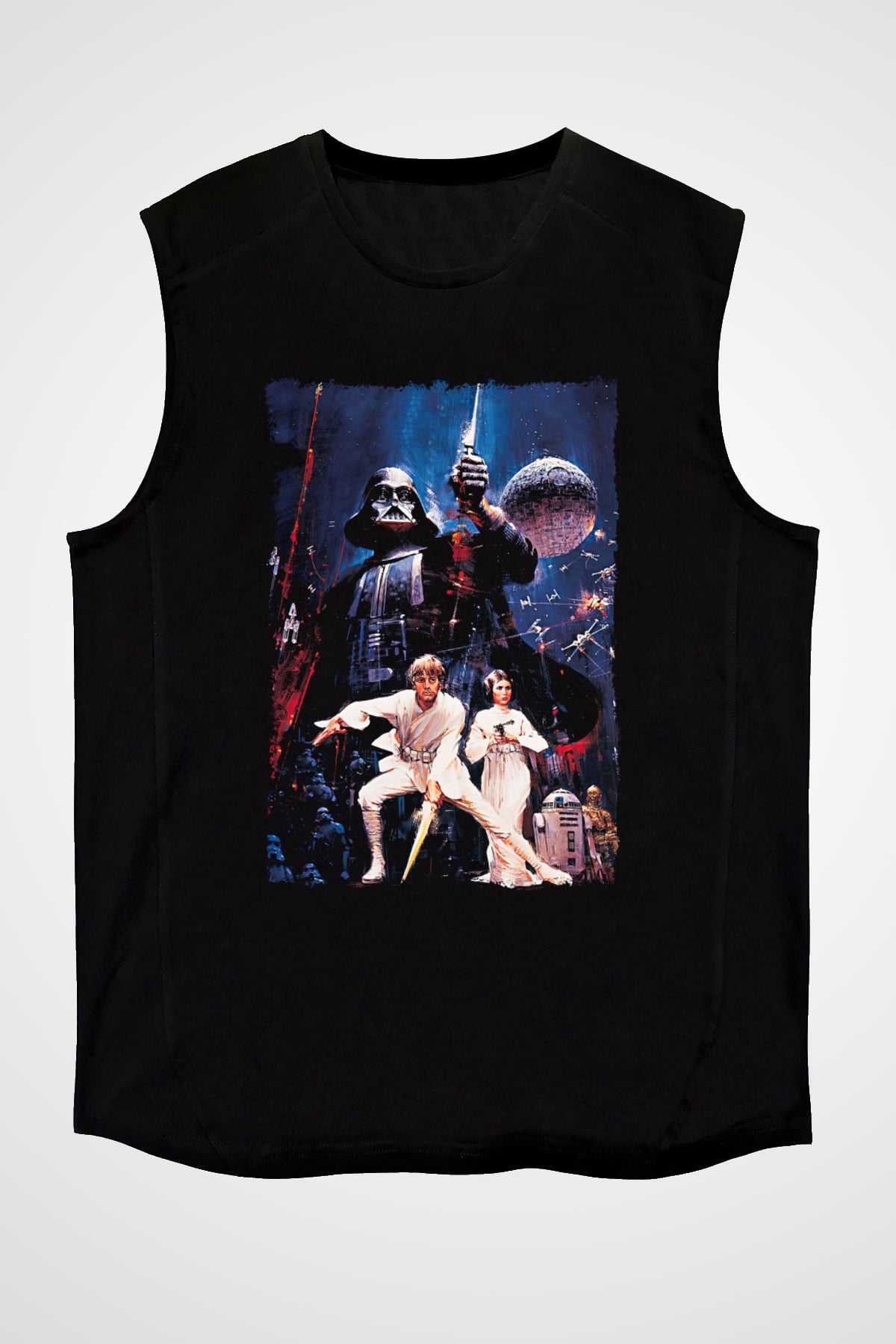 Star Wars (Dart Vader) Baskılı Unisex Siyah Kolsuz Tişört - Tshirt