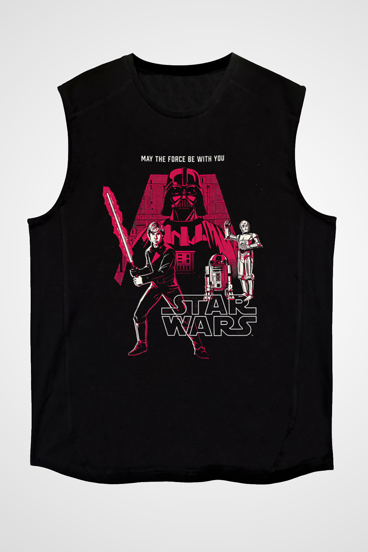 Star Wars (Dart Vader) Baskılı Unisex Siyah Kolsuz Tişört - Tshirt
