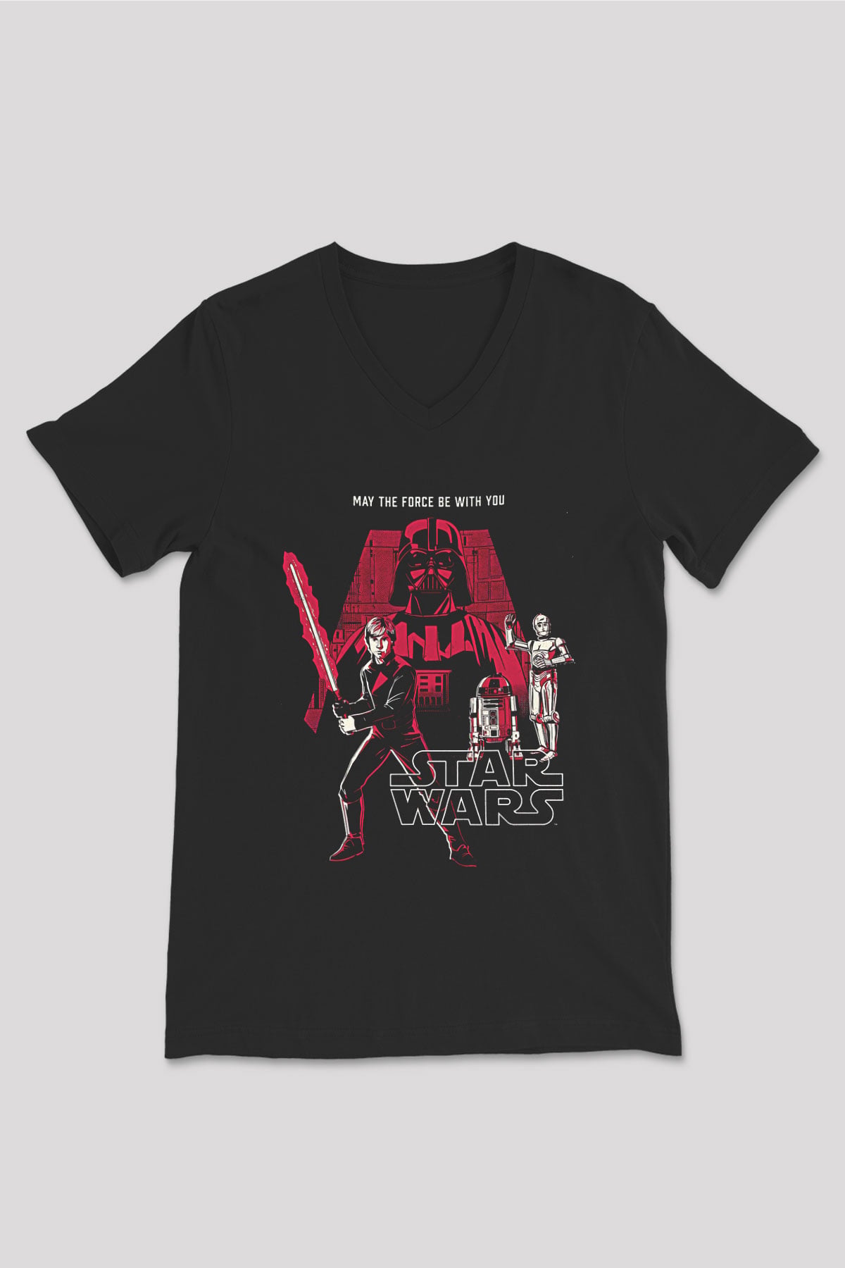 Star Wars (Dart Vader) Baskılı Unisex Siyah V Yaka Tişört - Tshirt
