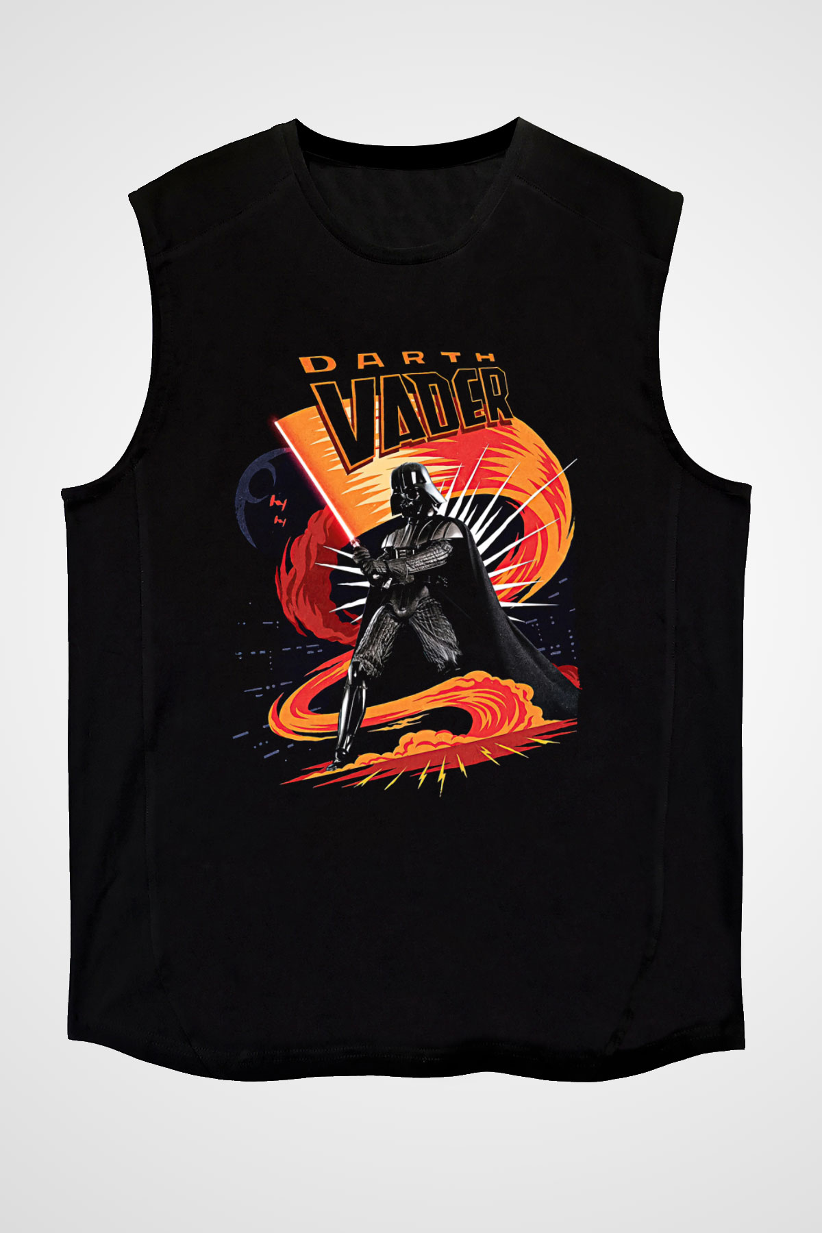 Star Wars (Dart Vader) Baskılı Unisex Siyah Kolsuz Tişört - Tshirt