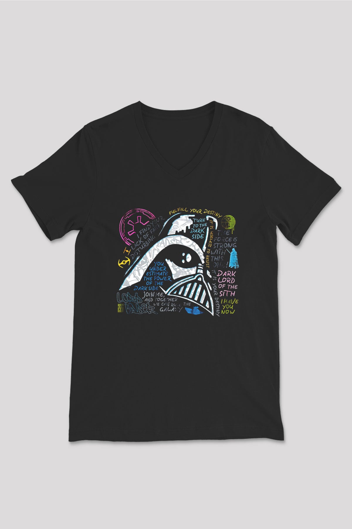 Star Wars (Dart Vader) Baskılı Unisex Siyah V Yaka Tişört - Tshirt