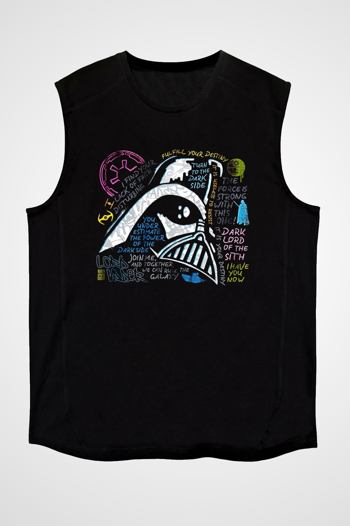 Star Wars (Dart Vader) Baskılı Unisex Siyah Kolsuz Tişört - Tshirt