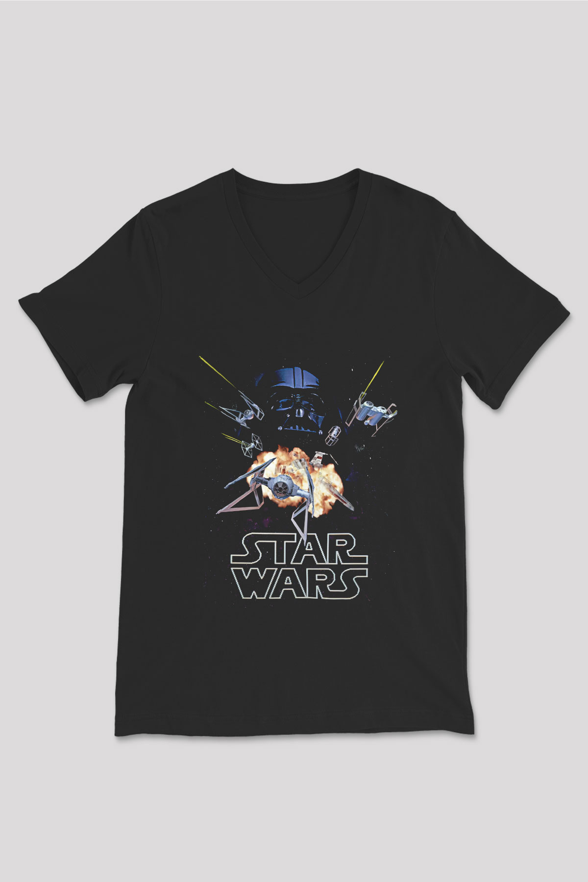 Star Wars (Dart Vader) Baskılı Unisex Siyah V Yaka Tişört - Tshirt