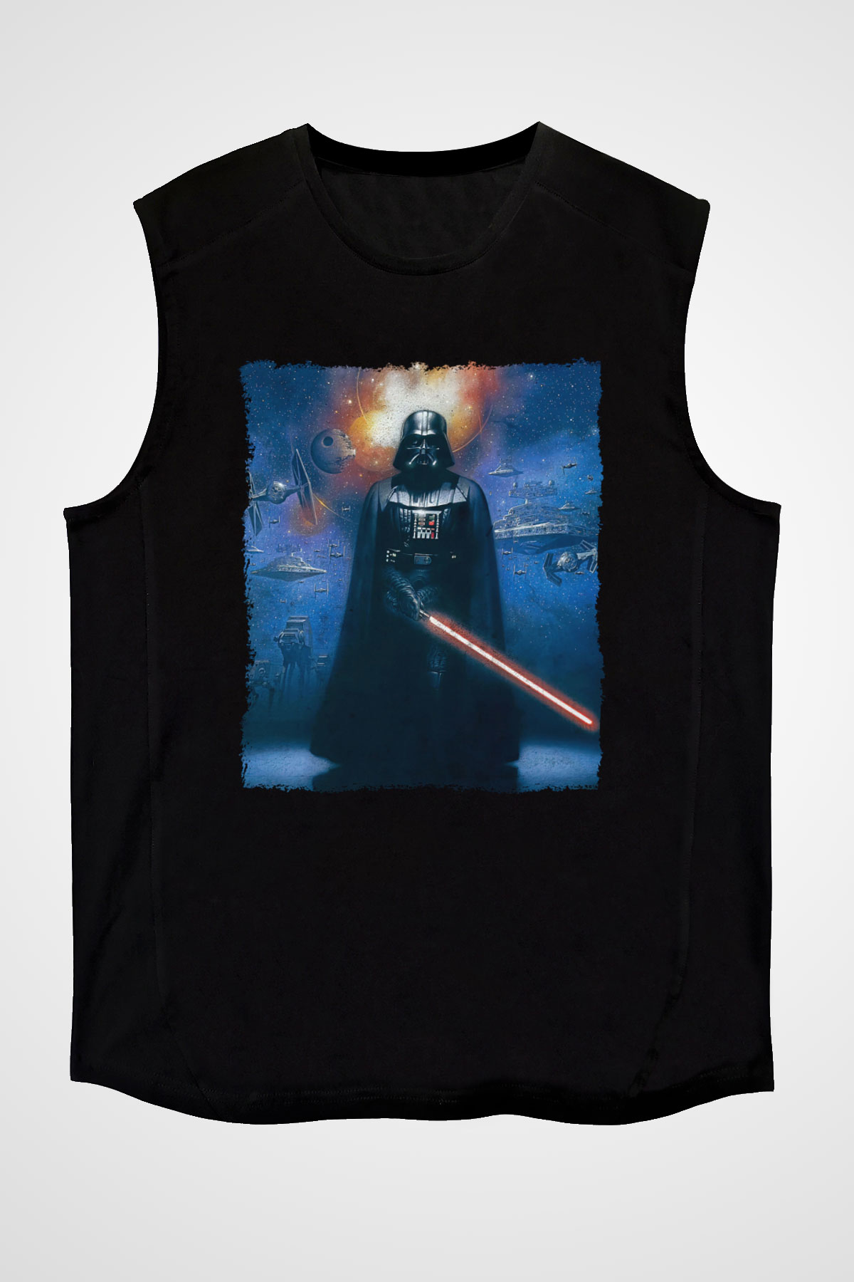 Star Wars (Dart Vader) Baskılı Unisex Siyah Kolsuz Tişört - Tshirt