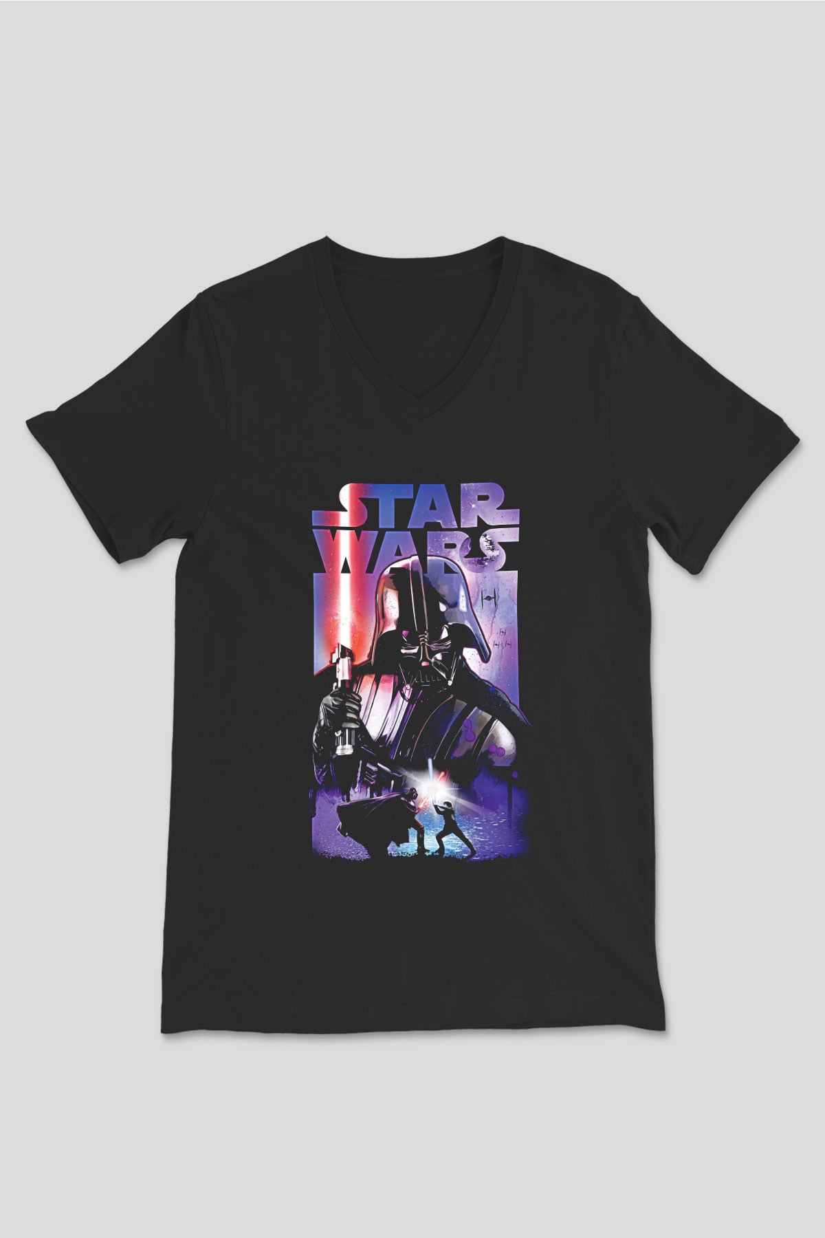 Star Wars (Dart Vader) Baskılı Unisex Siyah V Yaka Tişört - Tshirt