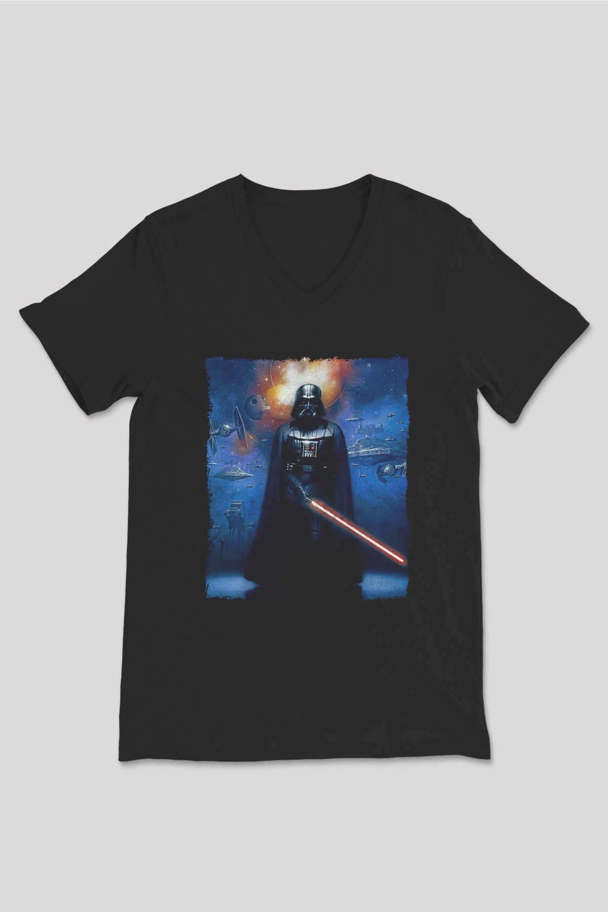 Star Wars (Dart Vader) Baskılı Unisex Siyah V Yaka Tişört - Tshirt