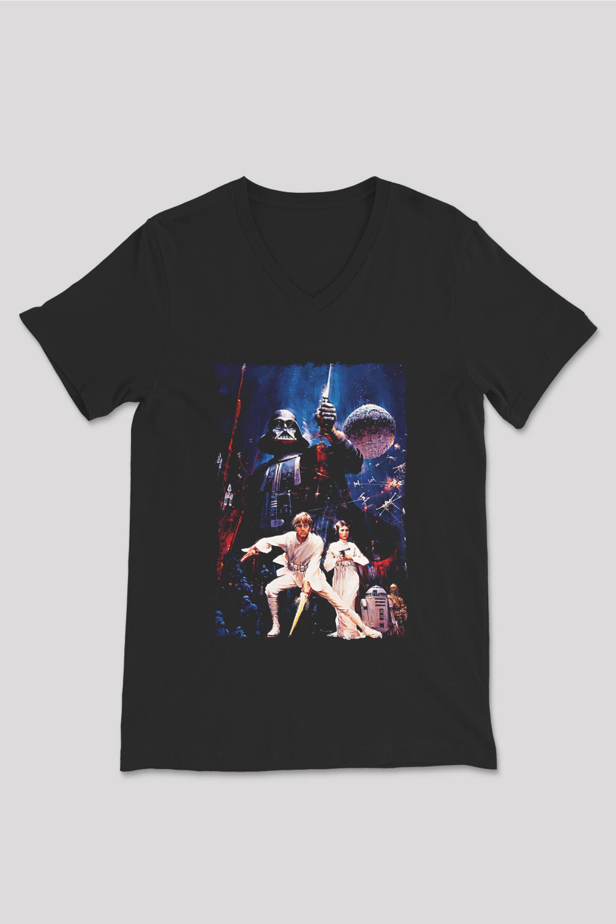 Star Wars (Dart Vader) Baskılı Unisex Siyah V Yaka Tişört - Tshirt