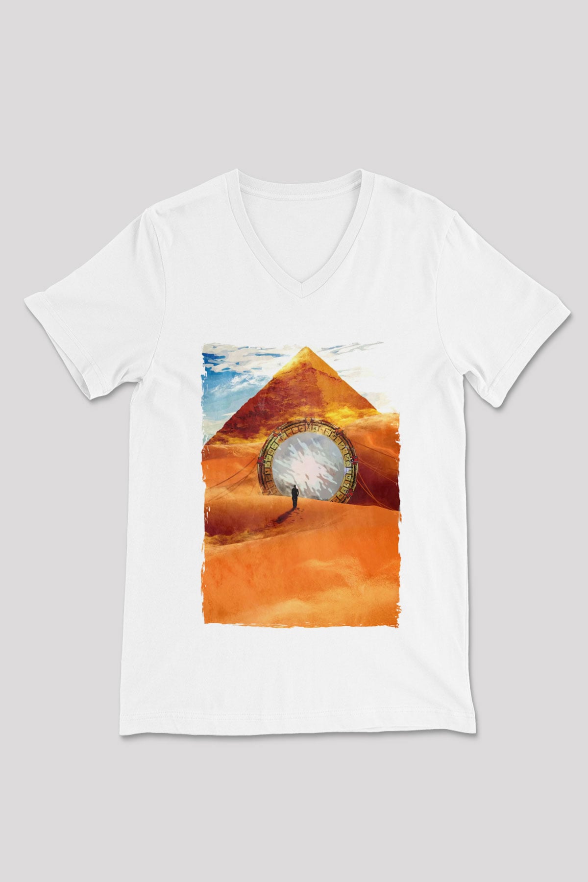 Stargate SG-1 Beyaz Unisex V Yaka Tişört