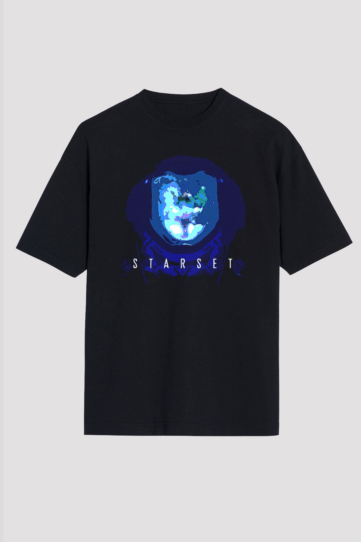 Starset Baskılı Unisex Siyah Oversize Tişört - Tshirt