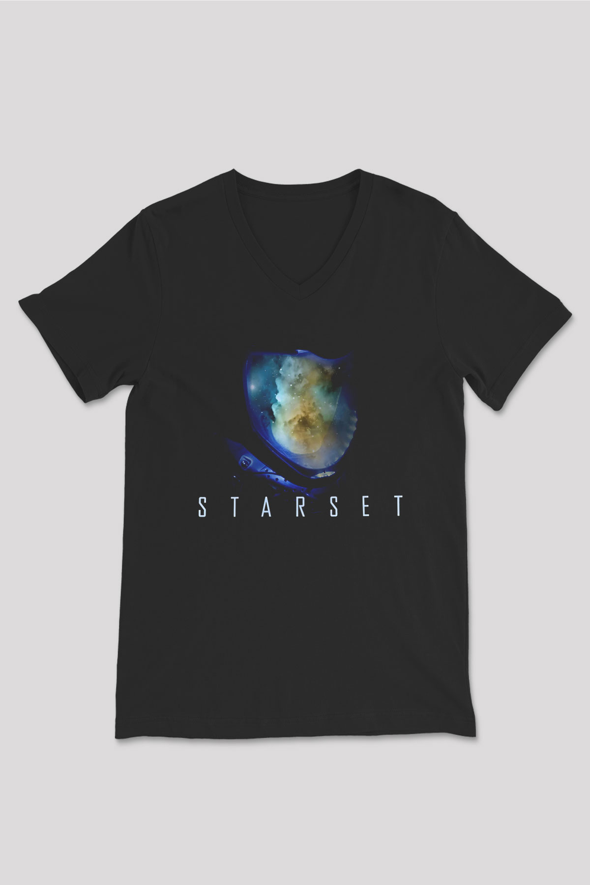 Starset Baskılı Unisex Siyah V Yaka Tişört - Tshirt