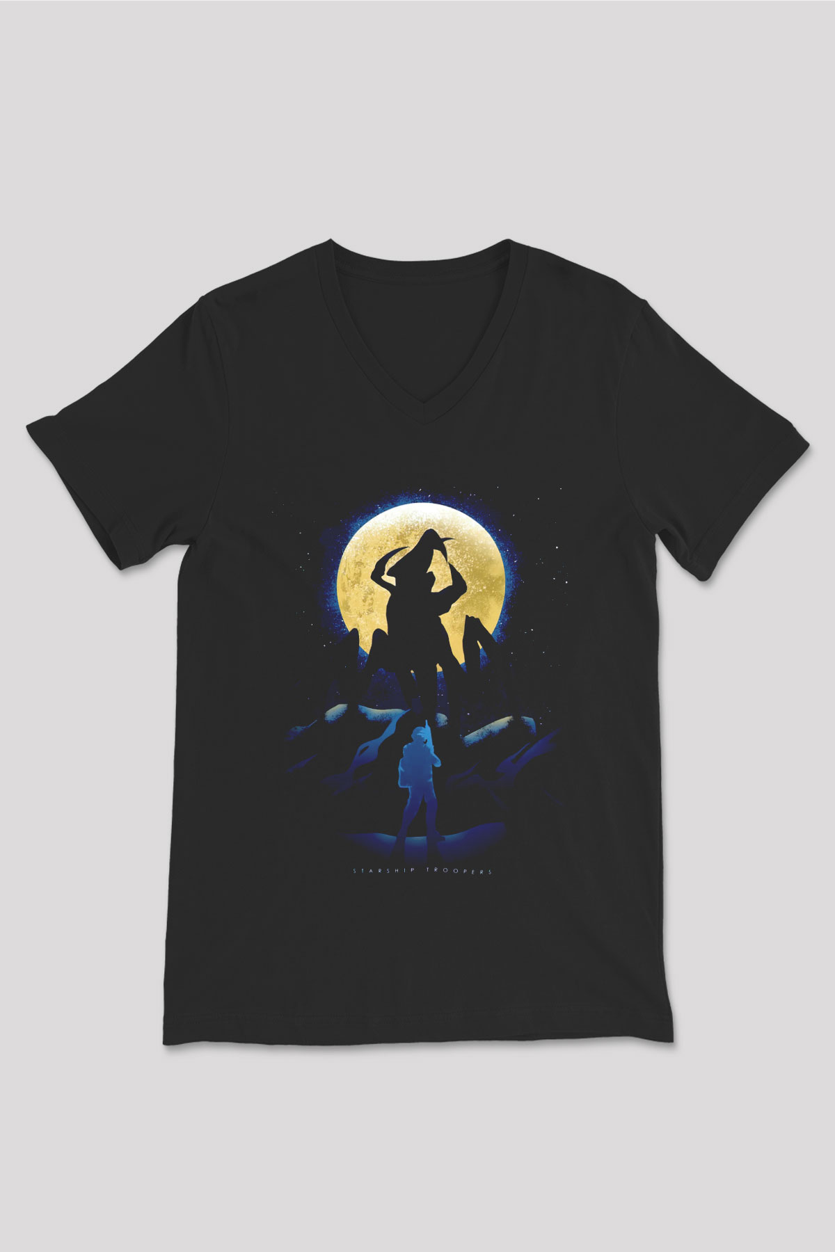 Starship Troopers Siyah Unisex  V Yaka Tişört