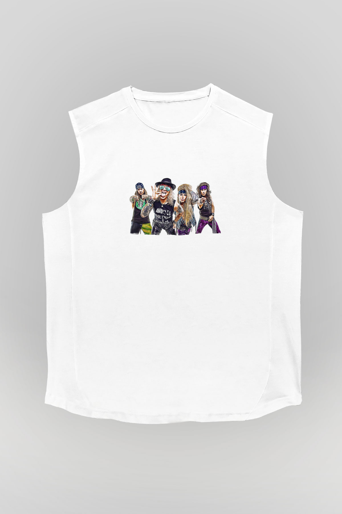 Steel Panther Baskılı Beyaz Unisex Kolsuz Tişört - Tshirt