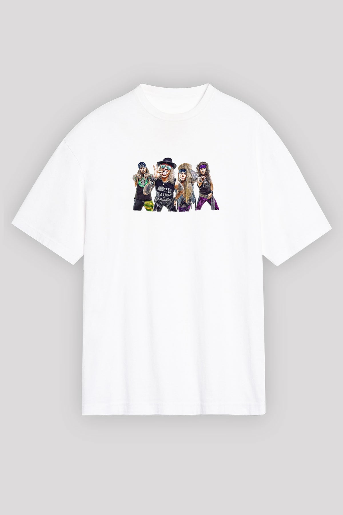 Steel Panther Baskılı Beyaz Unisex Oversize Tişört - Tshirt