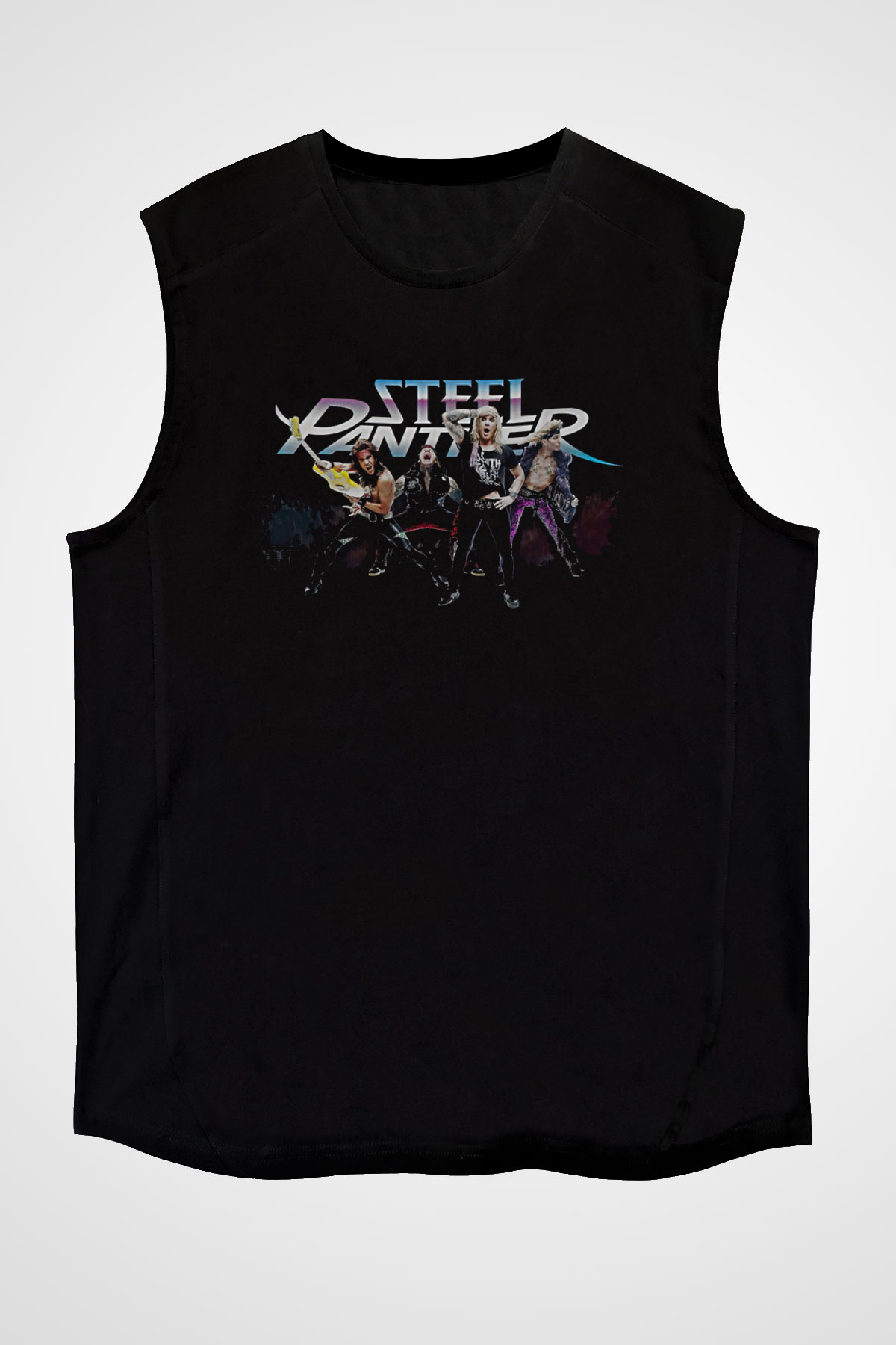 Steel Panther Baskılı Unisex Siyah Kolsuz Tişört - Tshirt