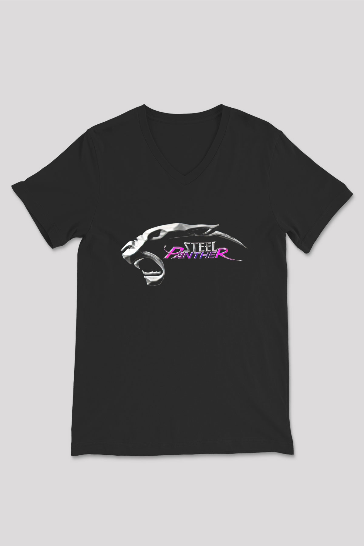 Steel Panther Baskılı Unisex Siyah V Yaka Tişört - Tshirt