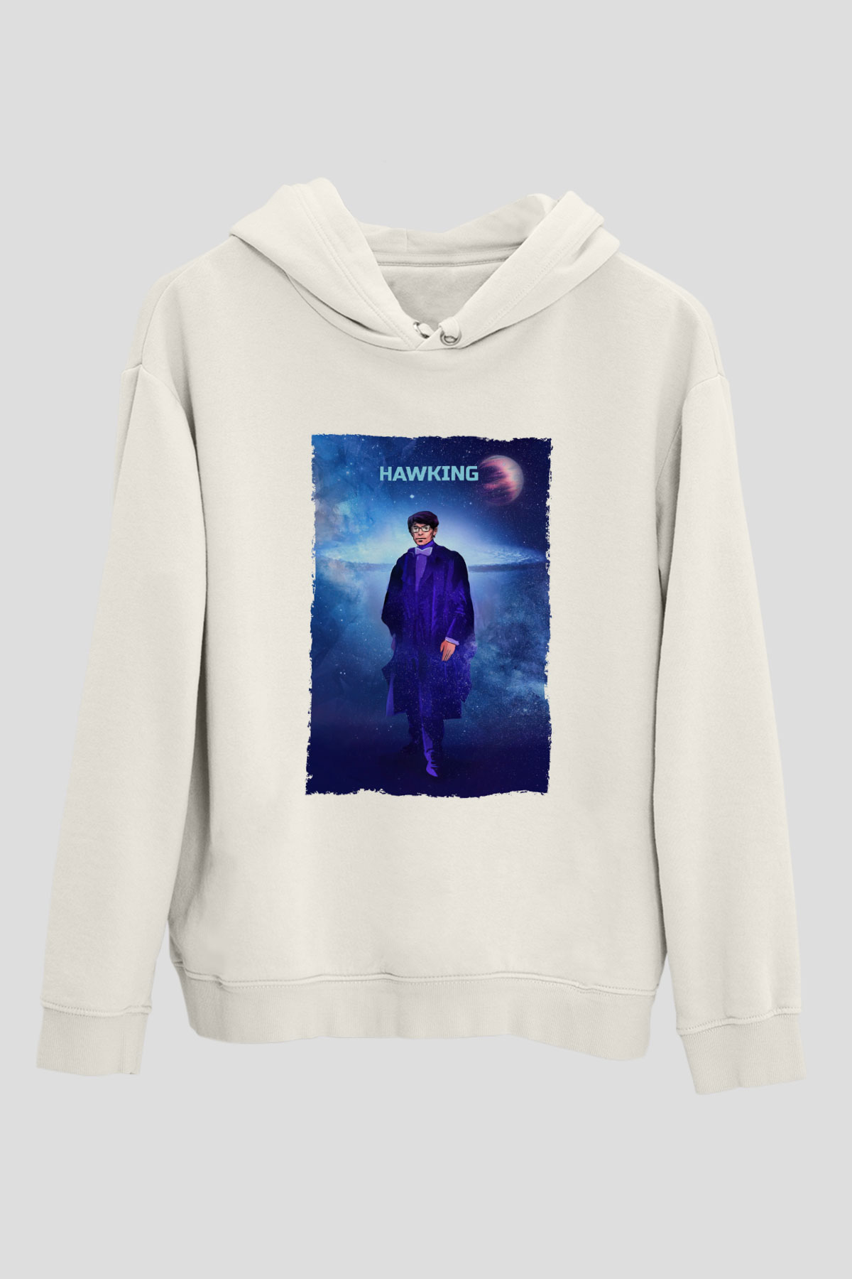 Stephen Hawking Baskılı Unisex Ekru Hoodie