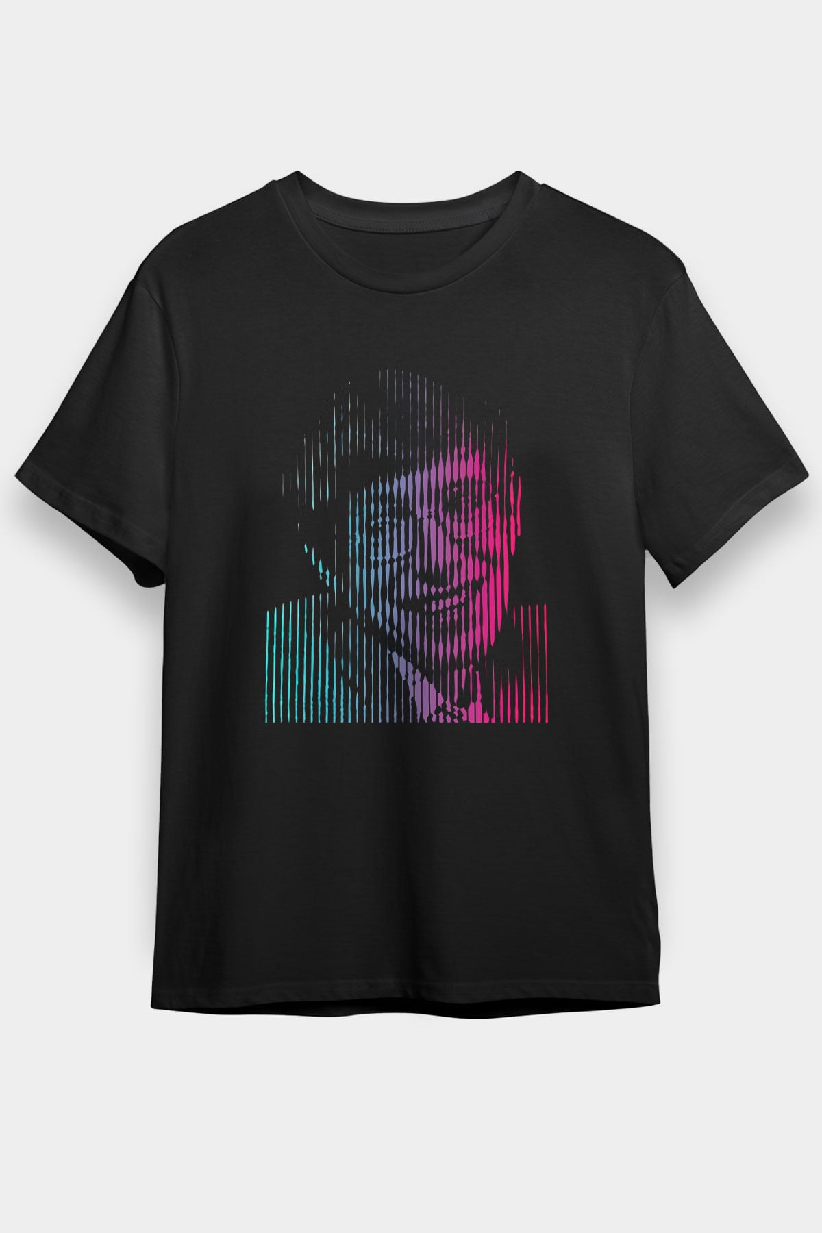Stephen Hawking Renkli Portre Baskılı Unisex Siyah Tişört - Tshirt